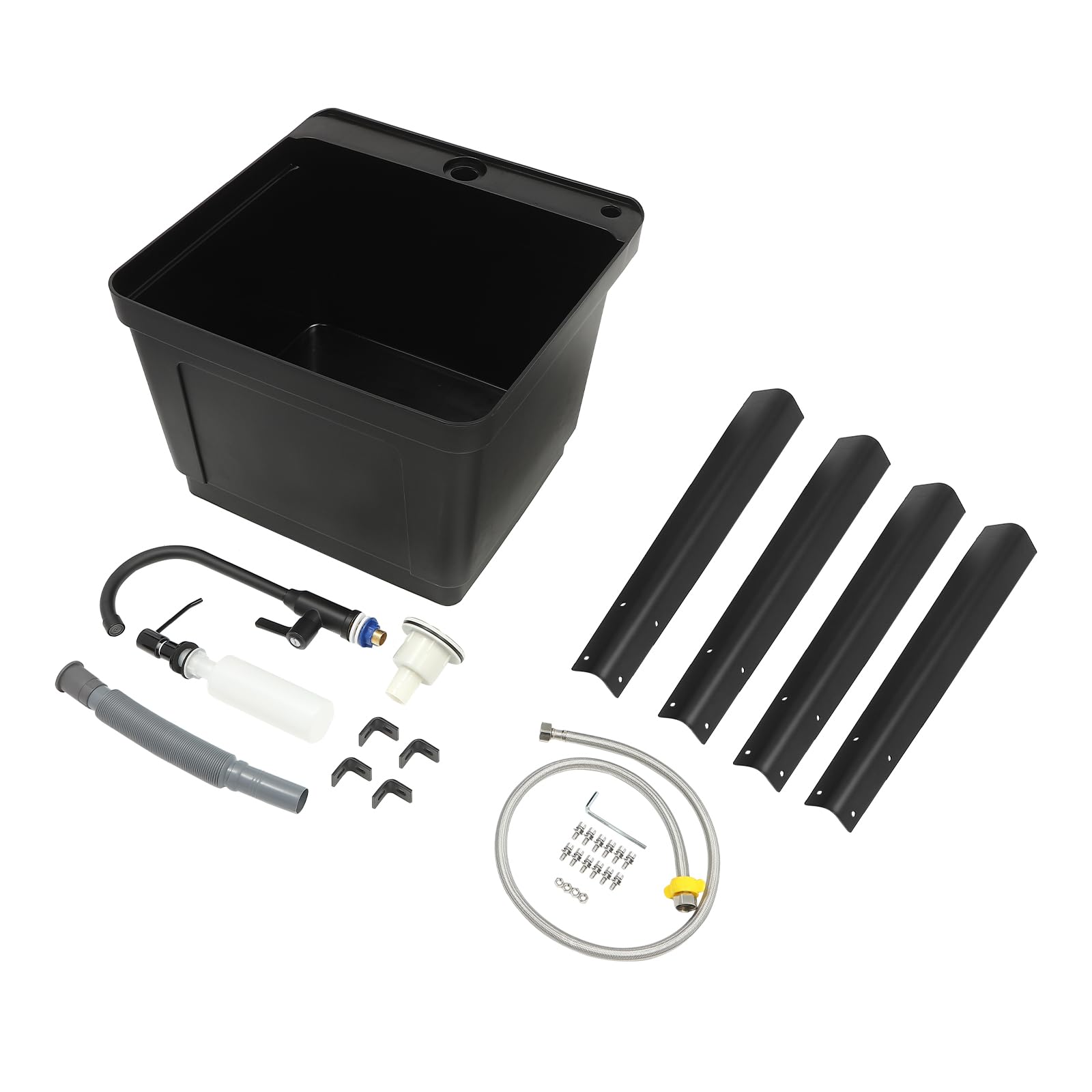 Freestanding Laundry Utility Sink with Faucet & Drain Kit - Heavy Duty Washing Tub for Basement, Garage, Garden & Laundry Room - Durable Black Standalone Sink for Home Cleaning & Outdoor Use