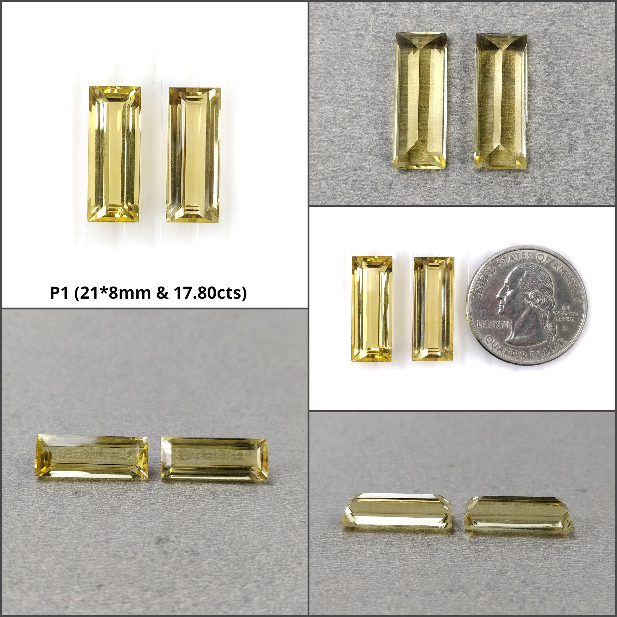 Natural Untreated Yellow Citrine Gemstone Baguette Pair - Unheated Citrine Normal Cut for Jewelry Making, Earrings & Healing Crystal Collection