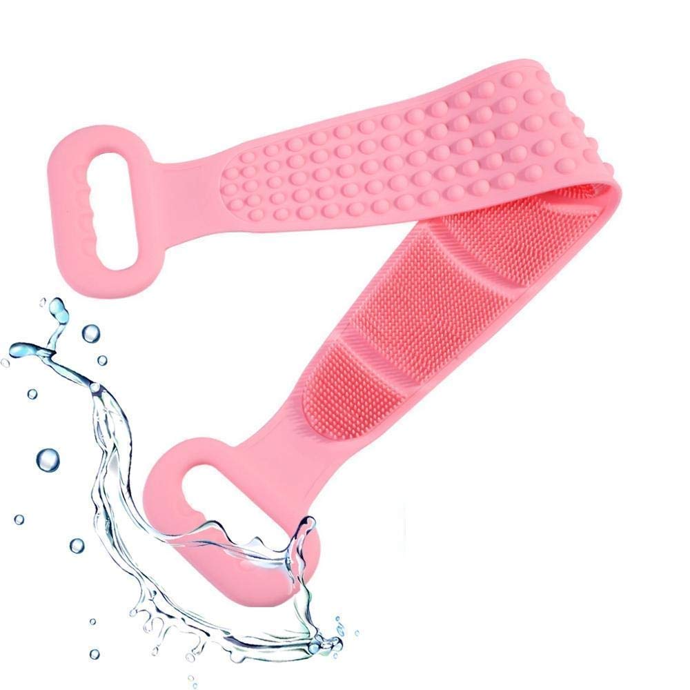 Premium Silicone Body Scrubber & Exfoliating Loofah - Soft-Tip Bath Brush for Smooth Skin - Back Scrubber for Shower & Spa - Reusable Silicone Sponge (Pink) - Perfect for Sensitive Skin & Deep Cleansing in Bath, Shower or Sauna