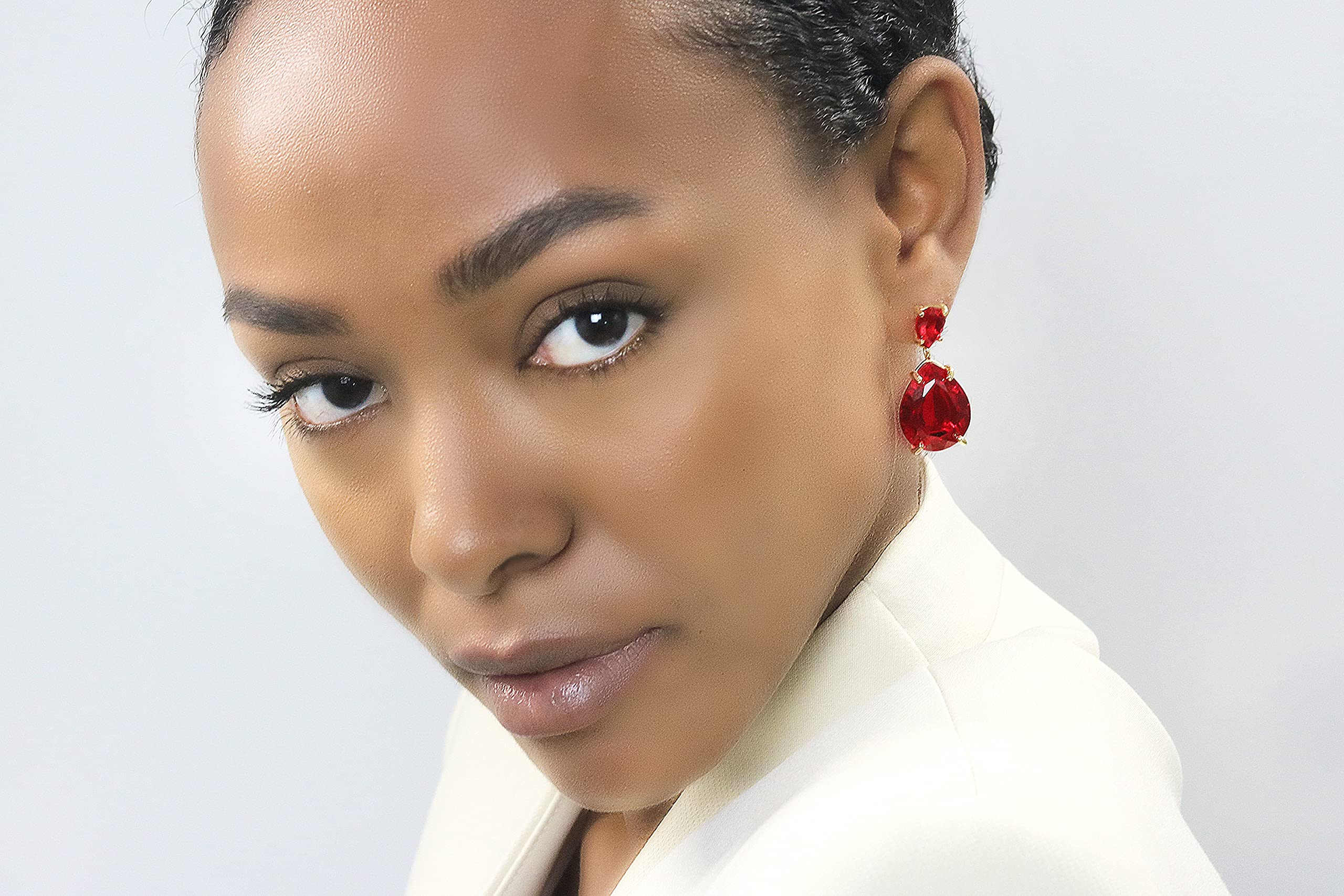 Handmade Anemone Teardrop Ruby Dangle Earrings for Women - Vibrant Statement Birthstone Jewelry - Customizable Anniversary & Birthday Gifts - Perfect for Weddings, Parties and Special Occasions