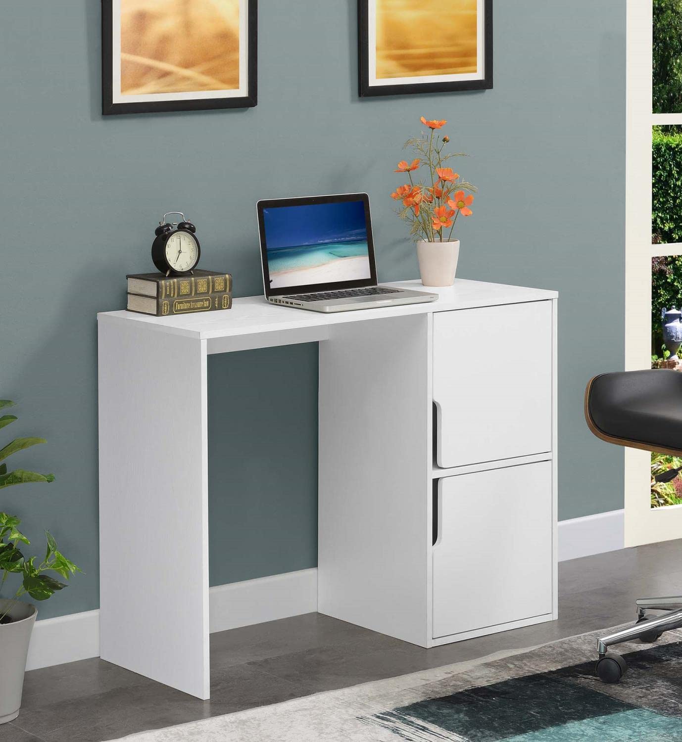 Convenience Concepts Designs2Go White Student Desk with Storage Cabinets - Perfect for Small Spaces, Dorm Rooms & Home Office Study