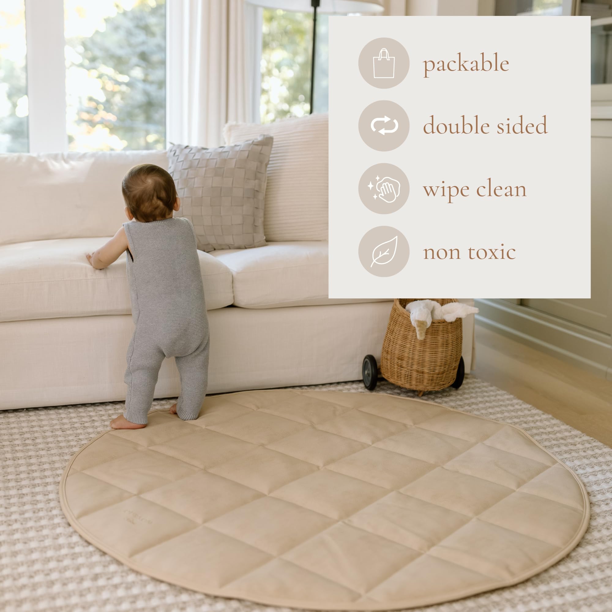 Vegan Leather Quilted Travel & Play Mat - Non-Toxic Padded Floor Mat for Yoga, Gym, Camping & Baby Play - The Everywhere Mat in Chestnut Brown