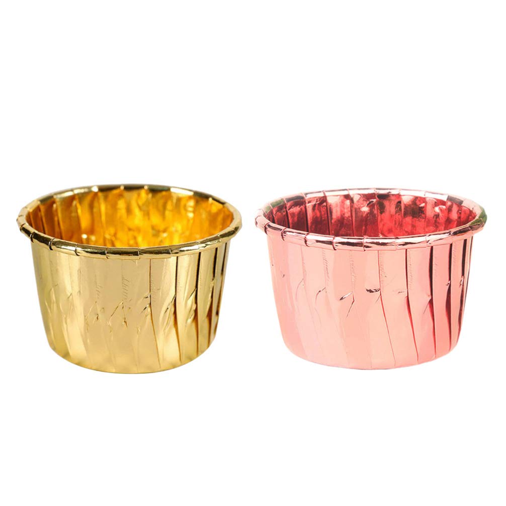 Hemoton 100-Pack Disposable Aluminum Foil Muffin Liners - Mini Baking Cups for Cupcakes, Puddings & Desserts (Rose Gold/Gold) - Perfect for Home Baking, Party Treats & Holiday Dessert Making