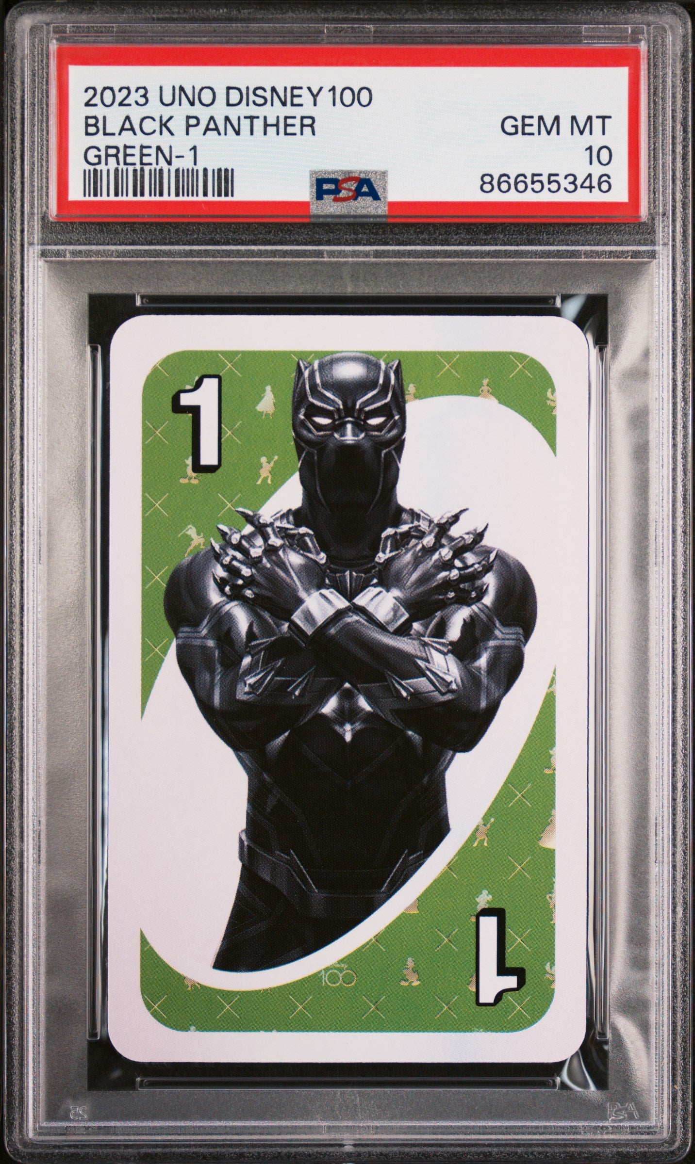 2023 UNO Disney 100th Anniversary Black Panther Green Edition #1 PSA 10 Graded Card - Perfect for Collectors, Disney Fans & Marvel Enthusiasts - Great for Display, Gifts & Investment