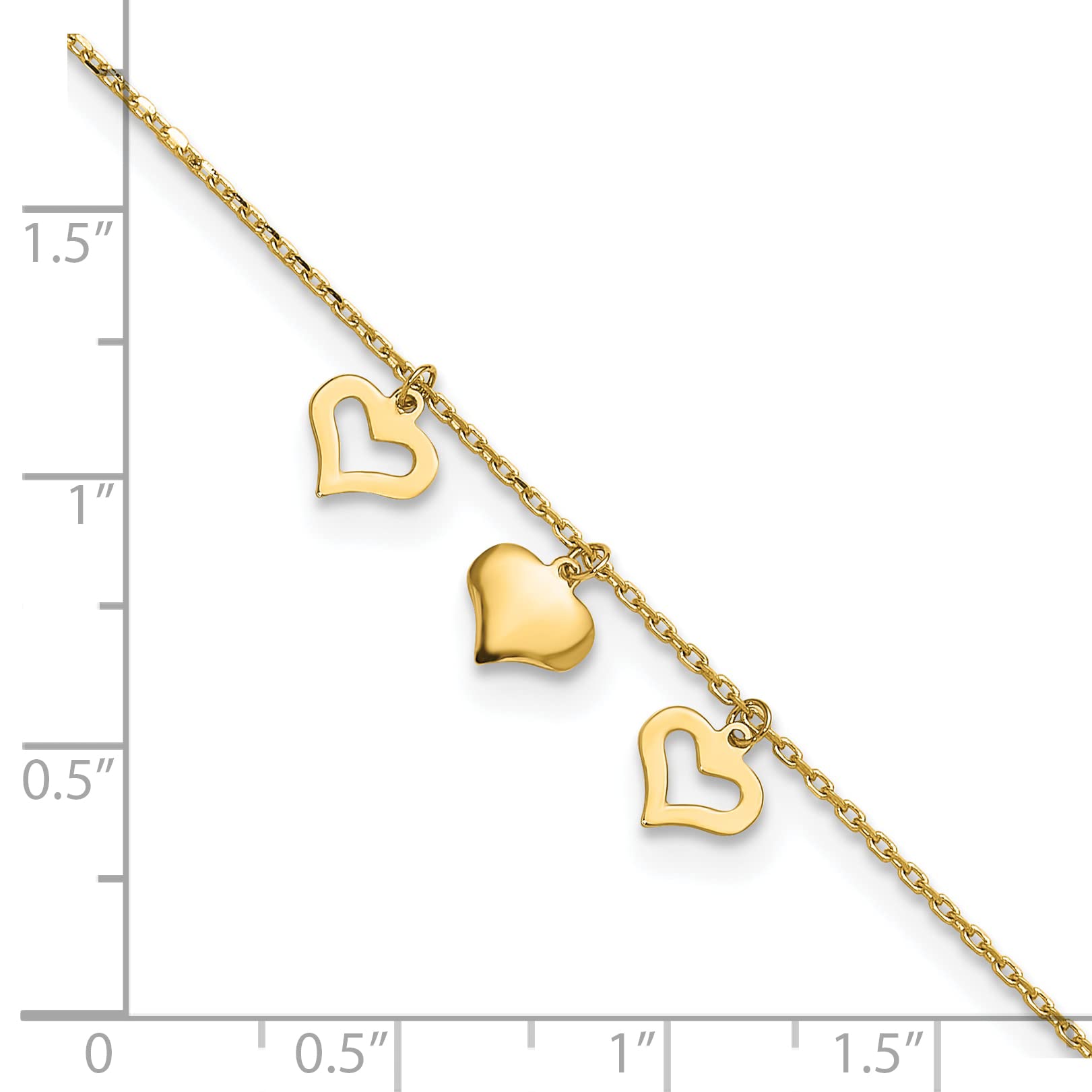 14K Gold 3 Hearts Anklet Chain - 9 Inches with 1 Inch Extension | Adjustable Ankle Bracelet for Women | Perfect for Beach, Wedding & Everyday Wear