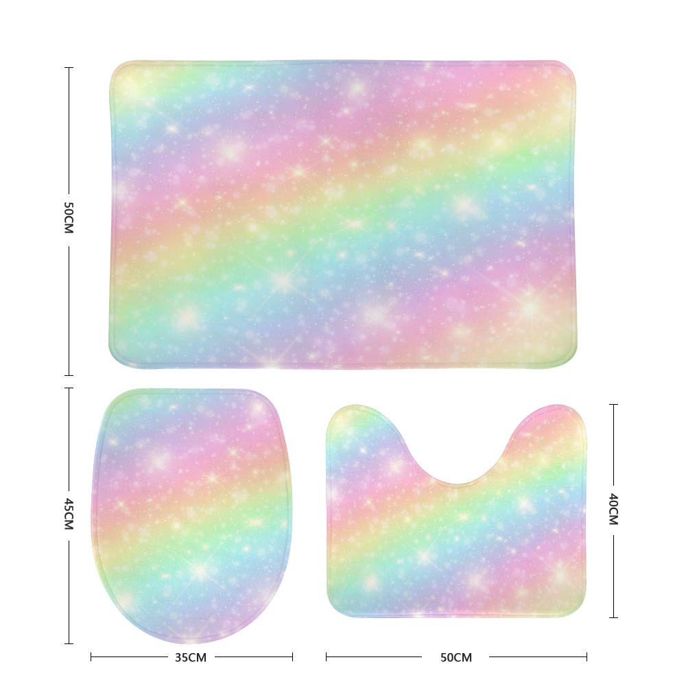3-Piece Non-Slip Bathroom Rug Set - Ultra Soft Coral Fleece, Super Absorbent & Durable - Bath Mat for Shower, Tub, Bedroom & Entryway - Galaxy Fantasy Rainbow Design (Perfect for Bathroom Safety & Home Decor)