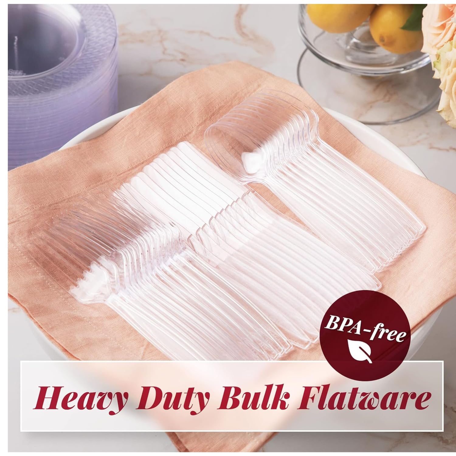 200-Pack Heavy Duty Clear Plastic Forks & Spoons Set - Disposable Compostable Utensils for Kitchen, Office, Party Supplies - Bulk Flatware for BBQ, Picnic, Birthday Events & Catering Services