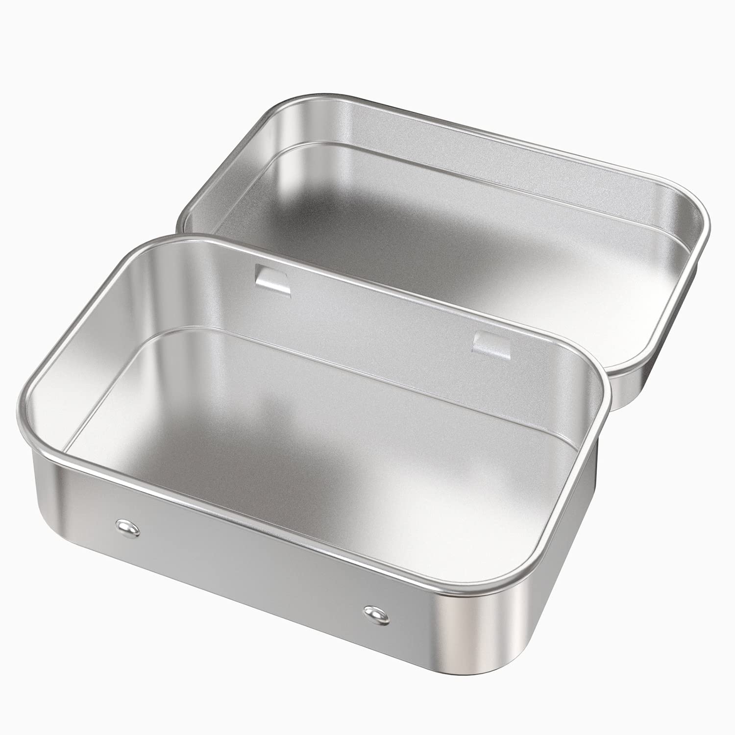 2 Pack Small Metal Hinged Tin Box Containers with Lids - 4.5x3.3x0.9 Inch Portable Storage Tins for Jewelry, Crafts, Spices & Home Organization - Silver Mini Empty Boxes for DIY Projects & Gift Packaging