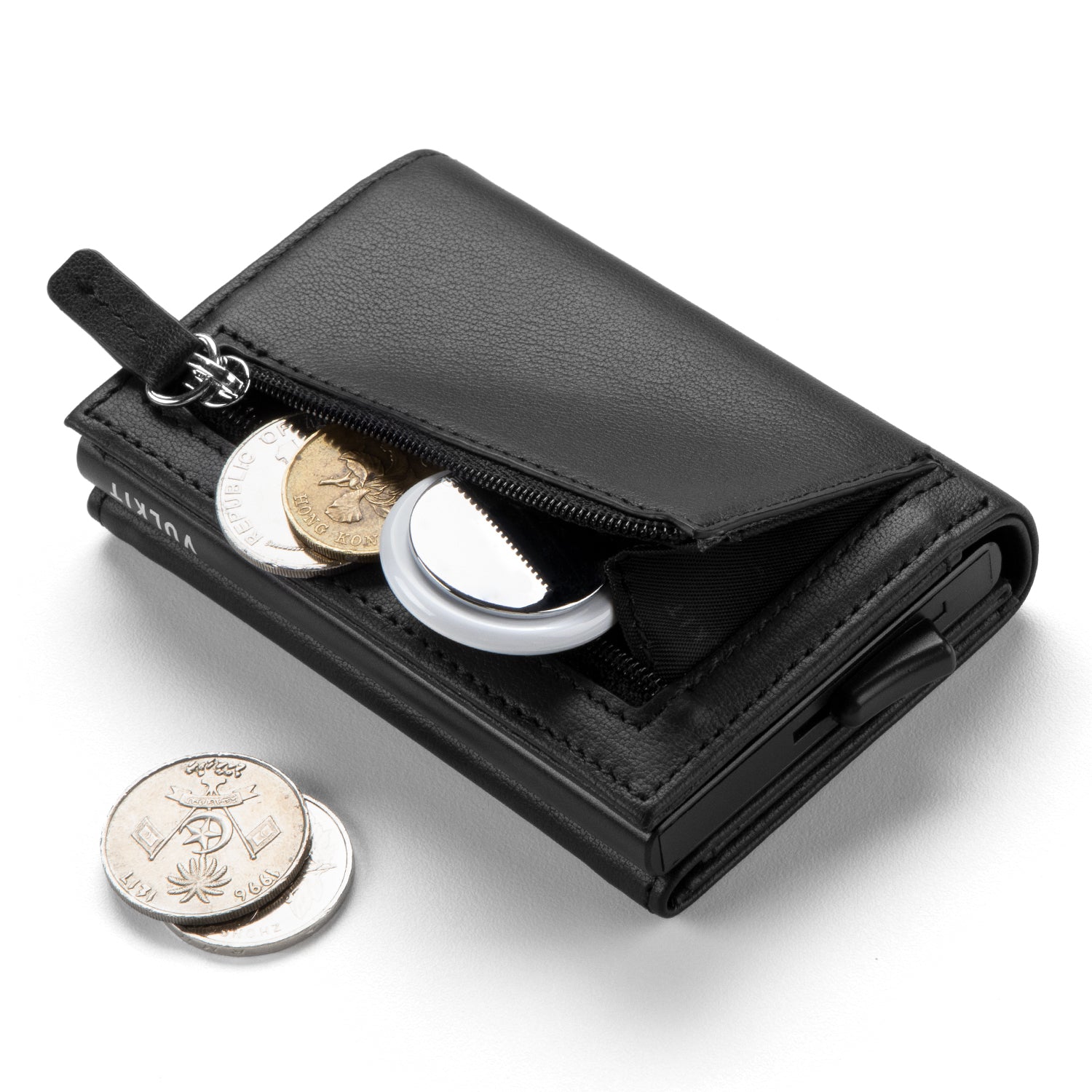VC203P Genuine Leather Tri-Fold Wallet with Back Zipper Slot & Magnetic Closure - RFID Blocking, Slim Design for Men's Everyday Carry & Travel Essentials