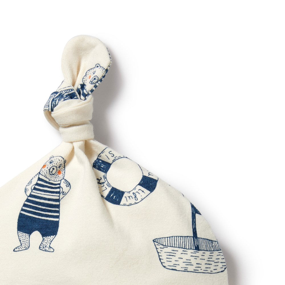 Nautical Bear Organic Cotton Knot Hat for Women & Men - Soft Beanie for Winter, Outdoor Activities & Casual Wear