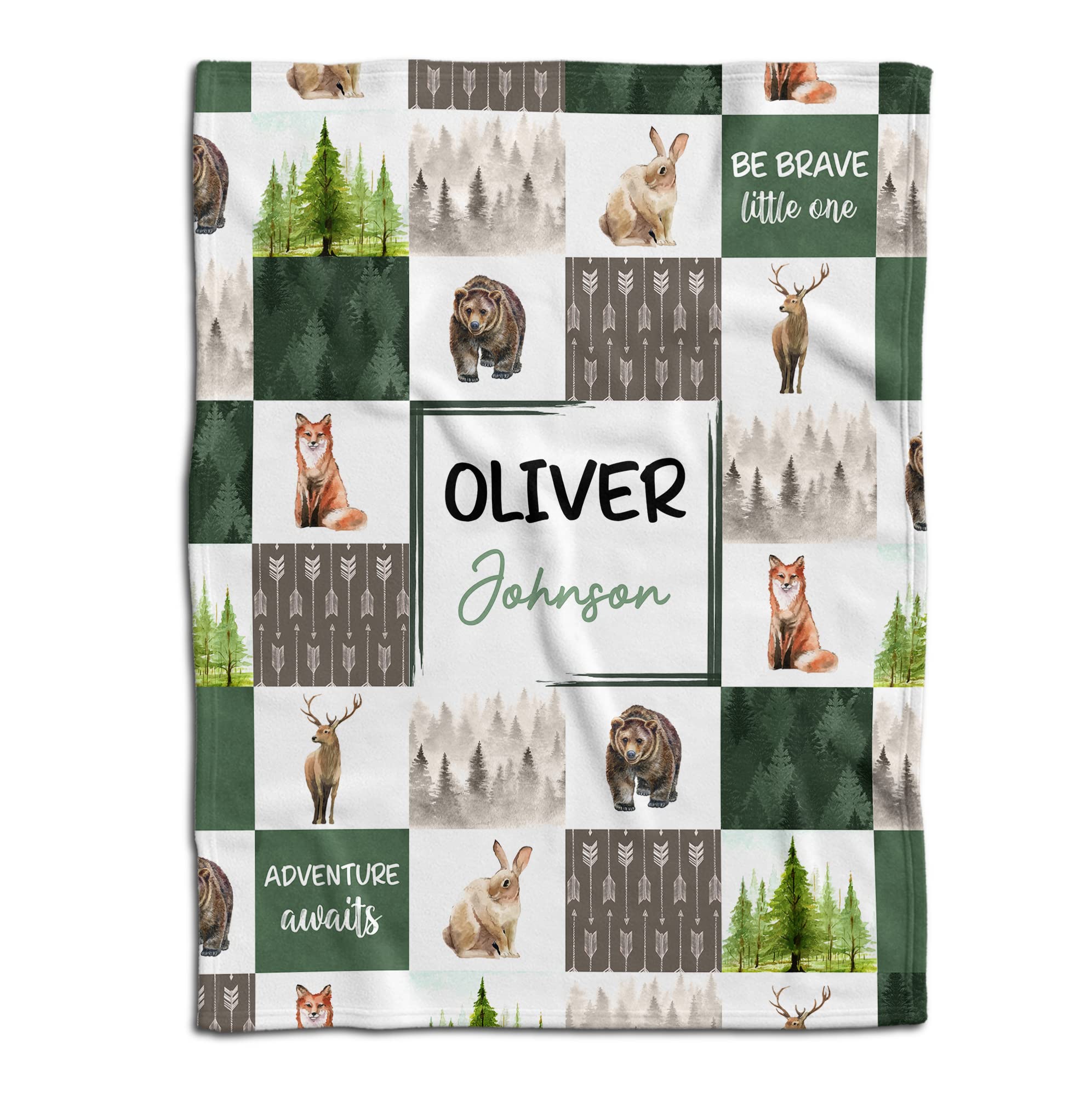 Personalized Woodland Fleece Blanket with Name - Custom Safari Theme Nursery Blanket for Toddlers & Kids | Cozy Baby Shower Gift, Nursery Decor, and Snuggly Swaddle Blanket