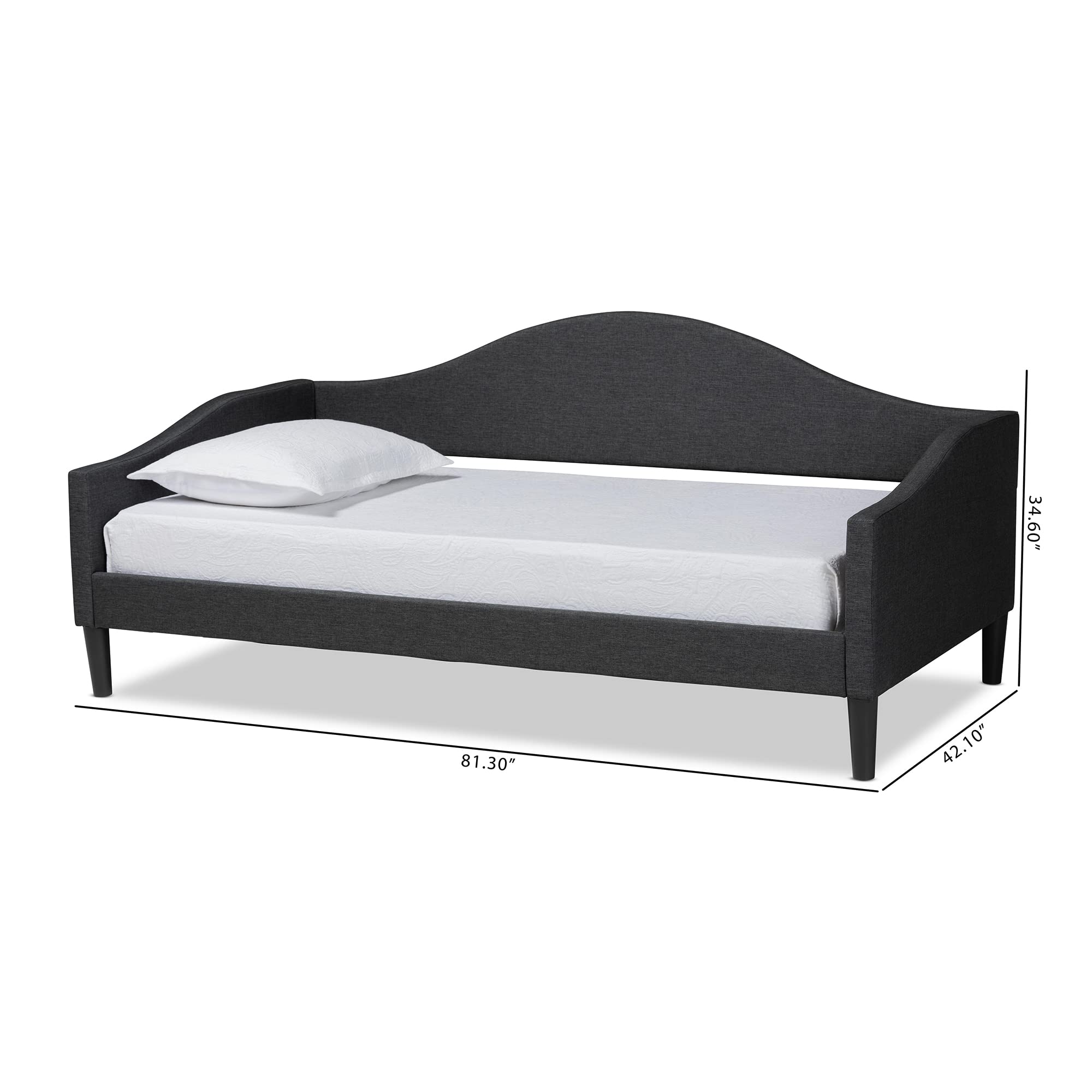 Baxton Studio Milligan Modern Charcoal Fabric Upholstered Twin Daybed with Dark Brown Wood Frame - Perfect for Guest Rooms, Small Spaces & Contemporary Home Decor