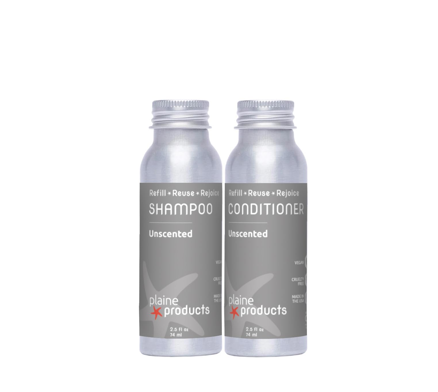 Travel Size Shampoo & Conditioner Set - 2.5oz Sulfate-Free, Unscented Refillable Bottles for Airplane Carry-On, Gym, Camping & Hotel Stays