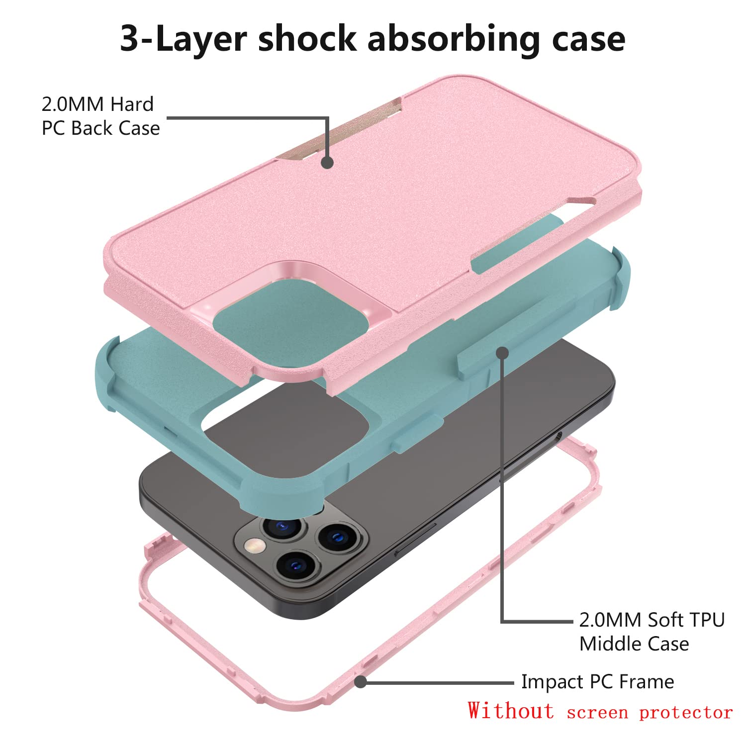 **Tksafy Heavy Duty Shockproof Case for iPhone 13 Pro Max – 3-Layer Protective Bumper Cover with Full-Body Rubber Armor, Drop-Proof Protection (Pink & Green) – Perfect for Outdoor, Work, and Everyday Use**