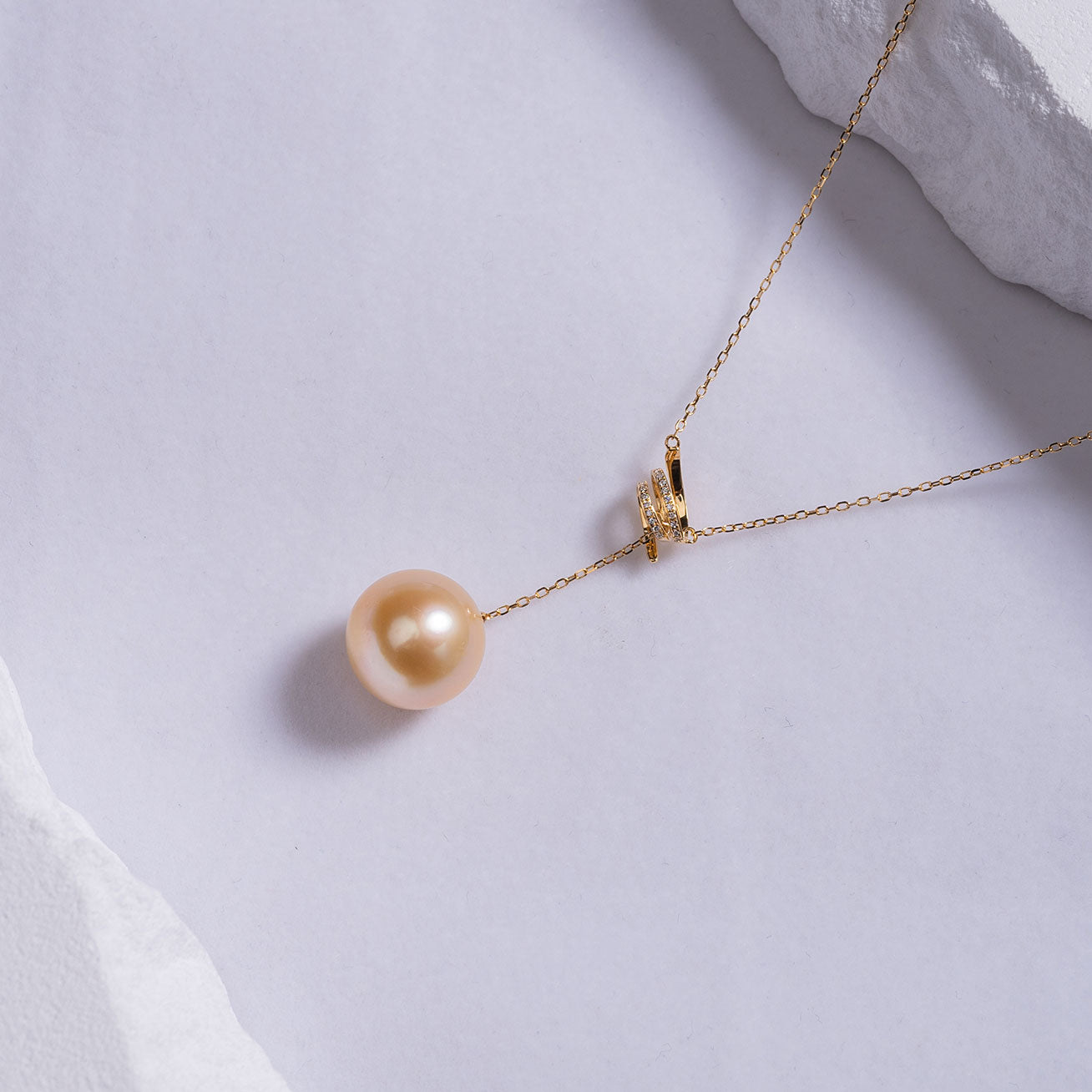 18K Gold Diamond South Sea Golden Pearl Necklace KN00121 - Luxury Bridal Jewelry, Anniversary Gift for Her, Elegant Evening Wear Accessory