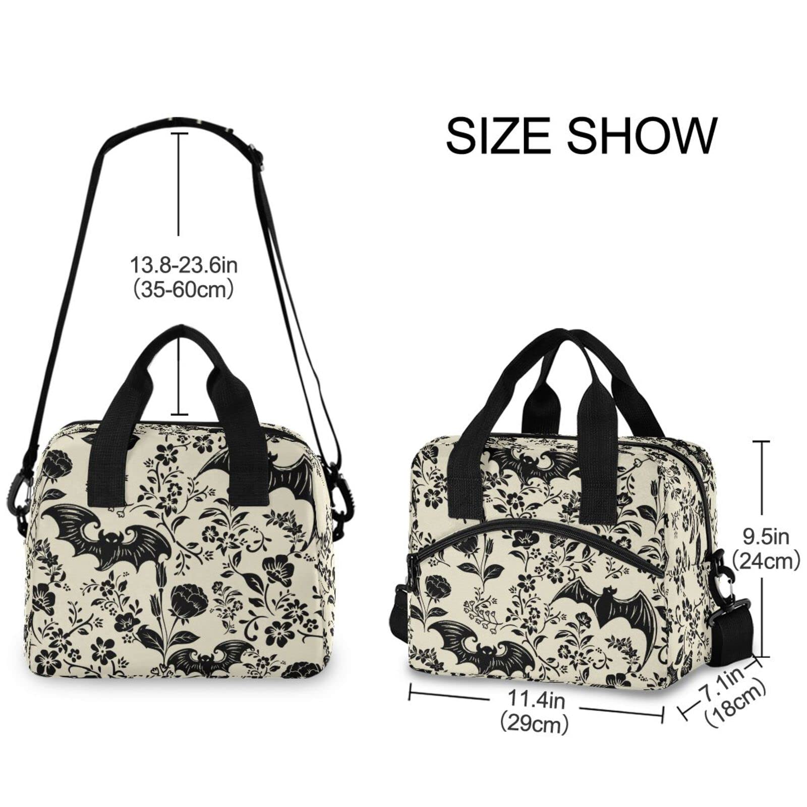 Goth Bat Lunch Bags for Women & Men - Reusable Insulated Lunch Box with Adjustable Shoulder Straps - Tote Lunch Bag for Work, Picnic, School - Perfect for Office, Outdoor Activities & Daily Commute