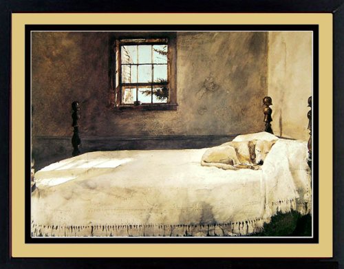 Andrew Wyeth Inspired Dog Sleeping Painting - Master Bedroom Wall Art Decor for Pet Lovers & Home Interiors