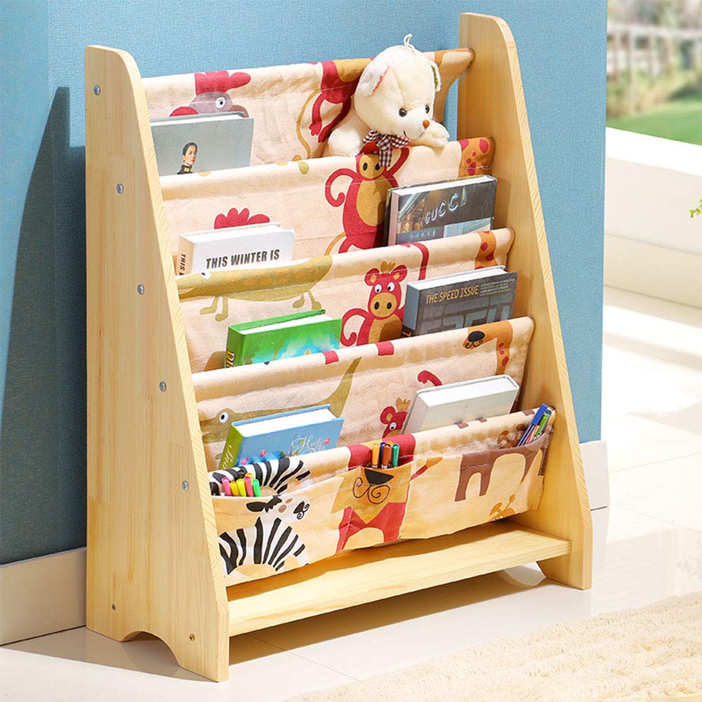 Solid Wood Bookcase for Kids - XJL Kindergarten Bookshelf with Toy Storage, Cartoon Design for Picture Books & Playroom Organization - Perfect for Nursery, Daycare & Home Learning Spaces