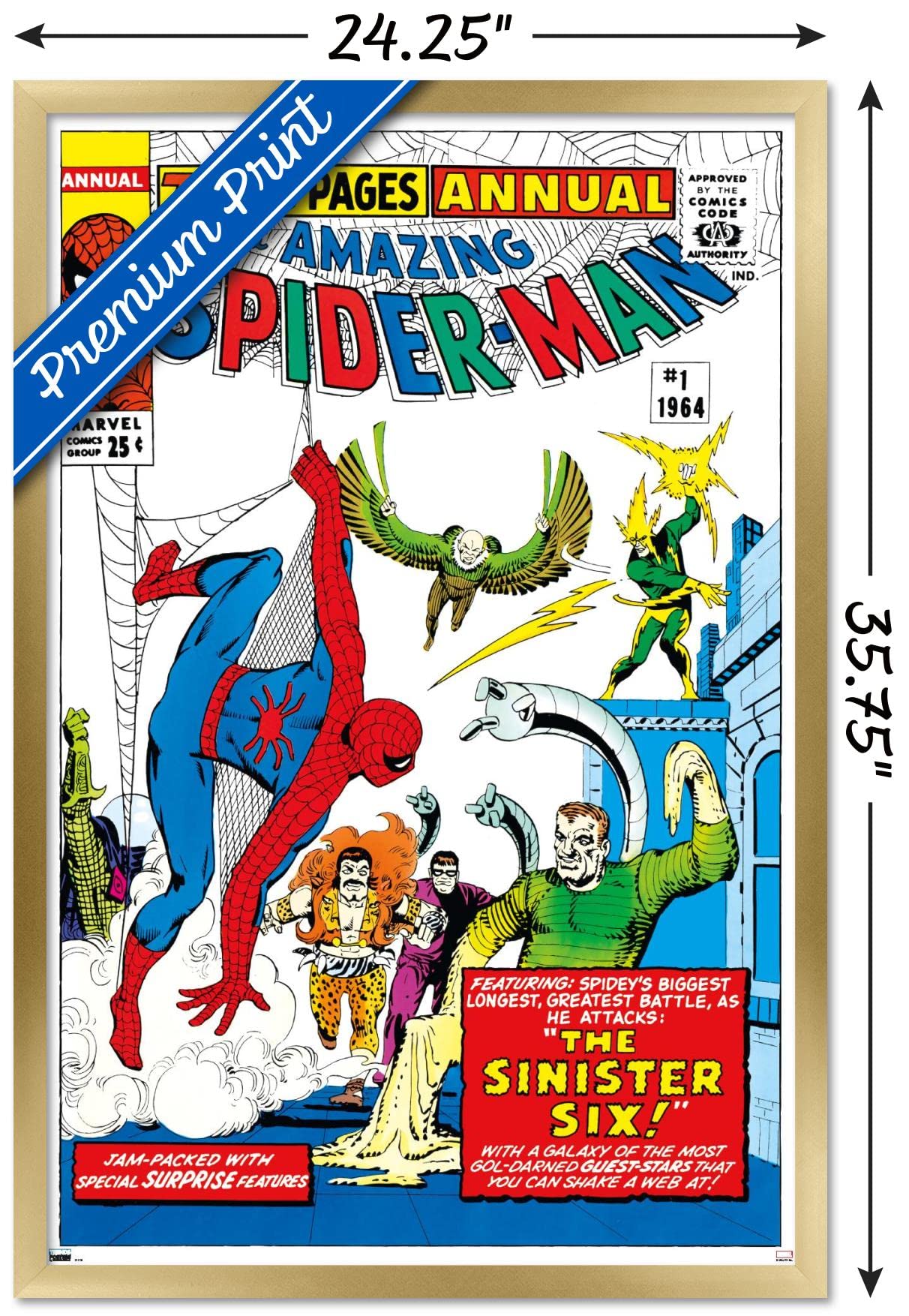 Marvel Comics The Sinister Six - Amazing Spider-Man Annual #1 Gold Framed Wall Poster 34