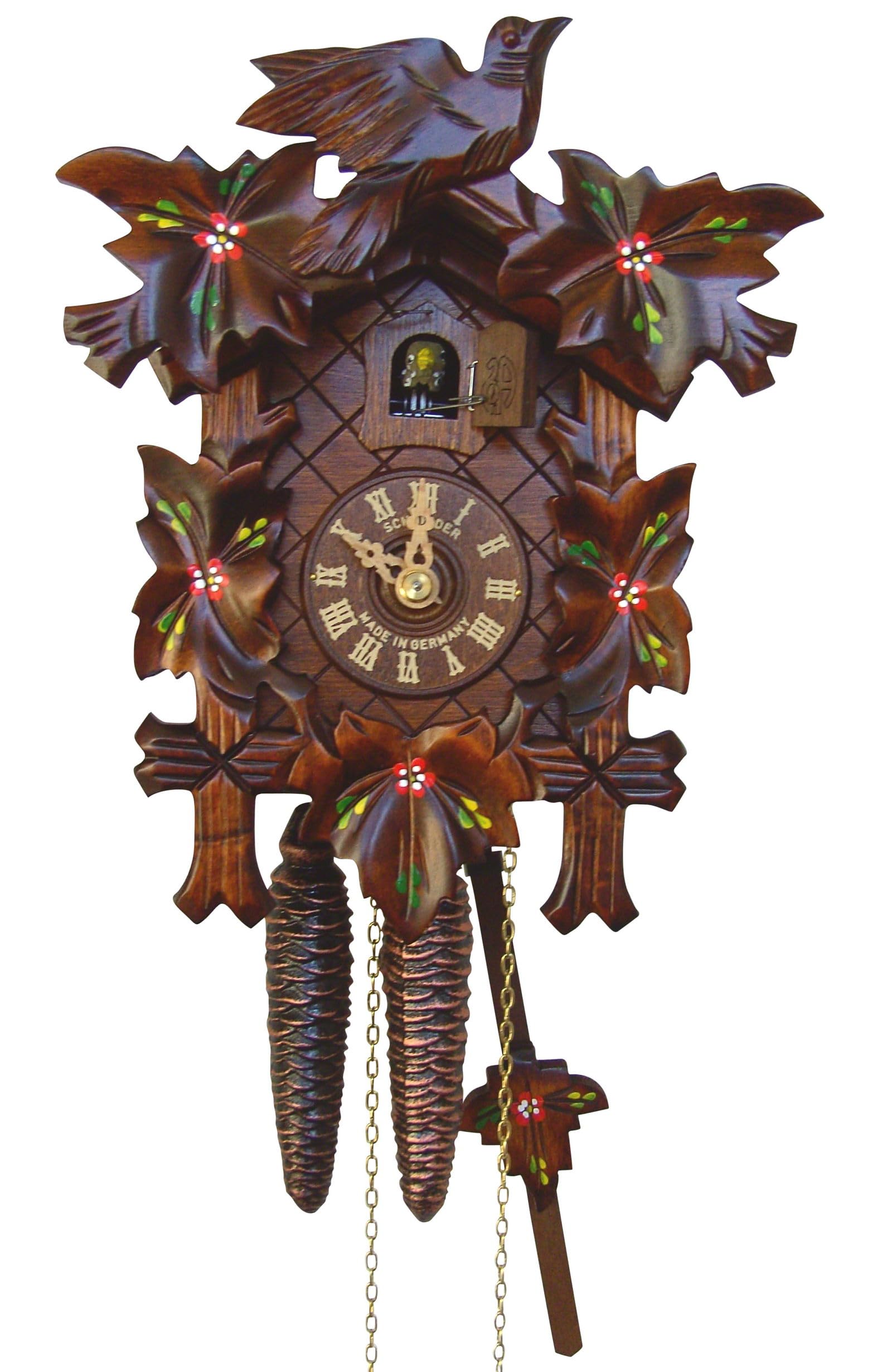 Authentic German Cuckoo Clock with Five Leaves & Singing Bird - SC 80/10 Model | Perfect for Home Decor, Gift & Traditional European Style Interiors