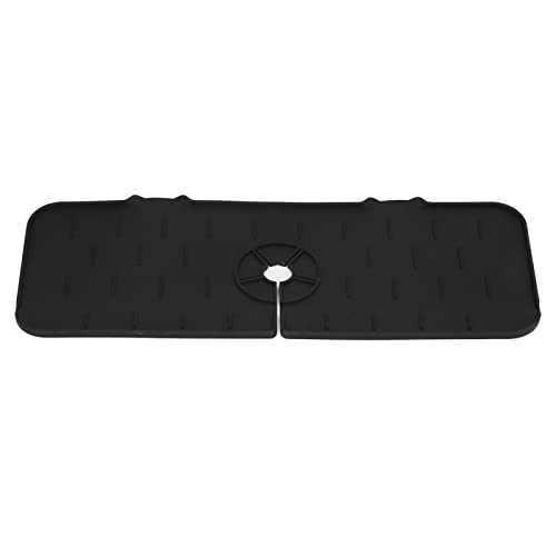 Non-Slip Faucet Water Drying Pad - Reusable Absorbent Kitchen Sink Mat with Drainage Design (45x14cm, Black) for Countertop Protection & Drip Prevention