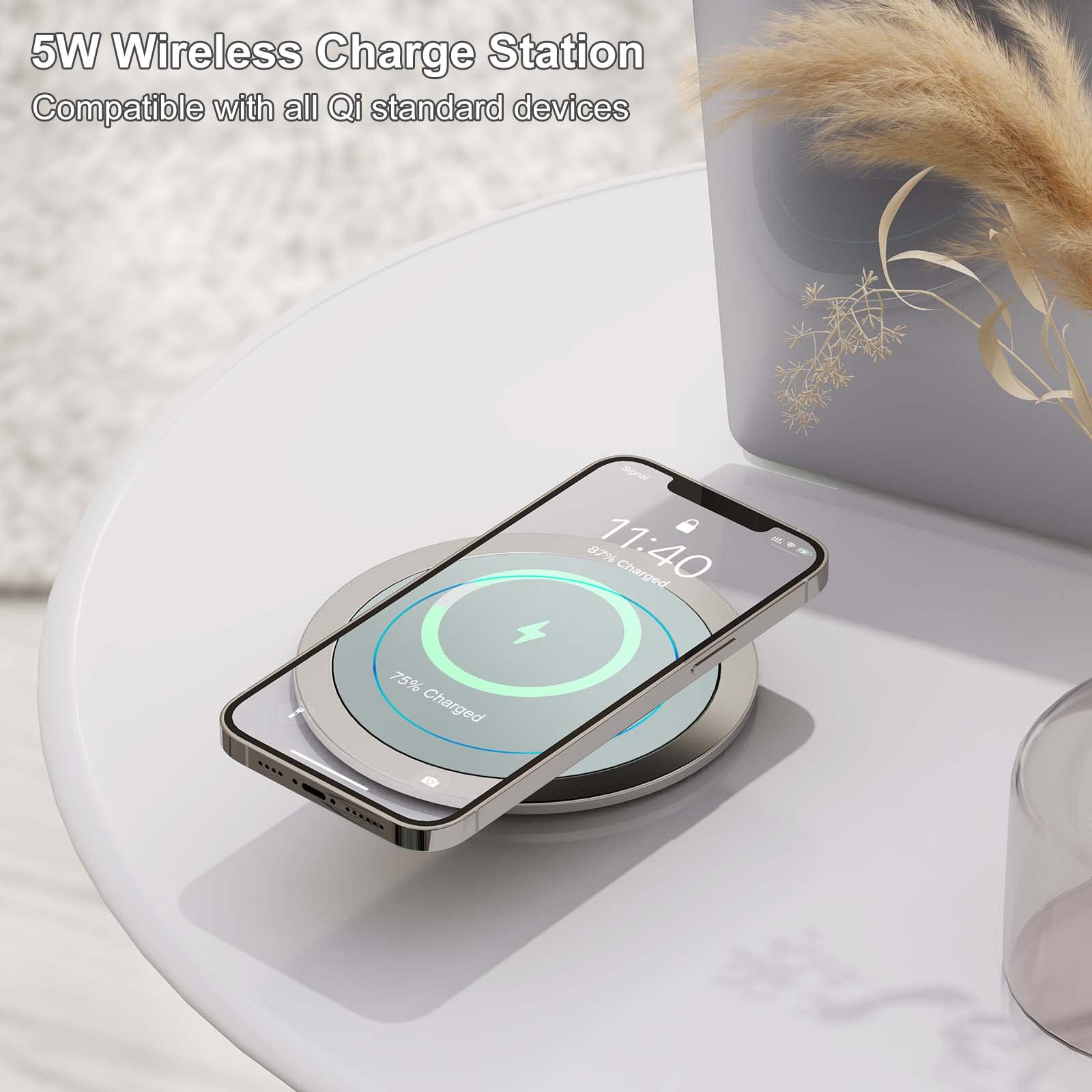 Pop Up Power Outlet with 5W Wireless Charger - 4 AC Outlets & 2 USB Ports - Hidden Countertop Charging Station for Kitchen, Office, Conference Room - ETL Certified - Perfect for Home, Workspace and Meeting Areas