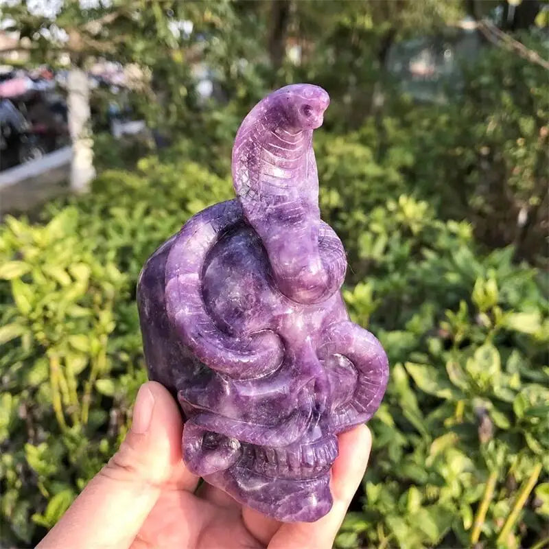 11CM Natural Lepidolite Snake Skull Healing Crystal Carving - Spiritual Decor, Witchcraft Altar Piece, Unique Christmas Gift for Crystal Collectors (1pc) | Meditation, Energy Healing & Home Decoration