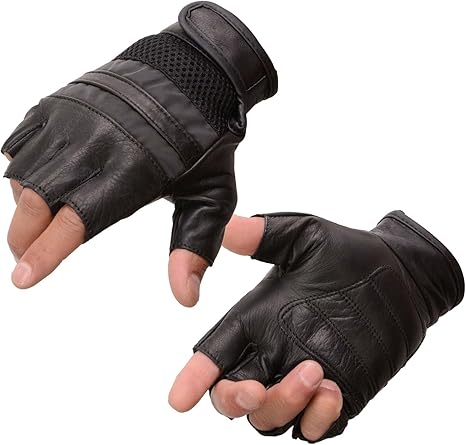 Fingerless Leather & Mesh Gloves for Motorcycle Riding, Cycling & Outdoor Sports - Breathable & Stylish Gloves for Men & Women