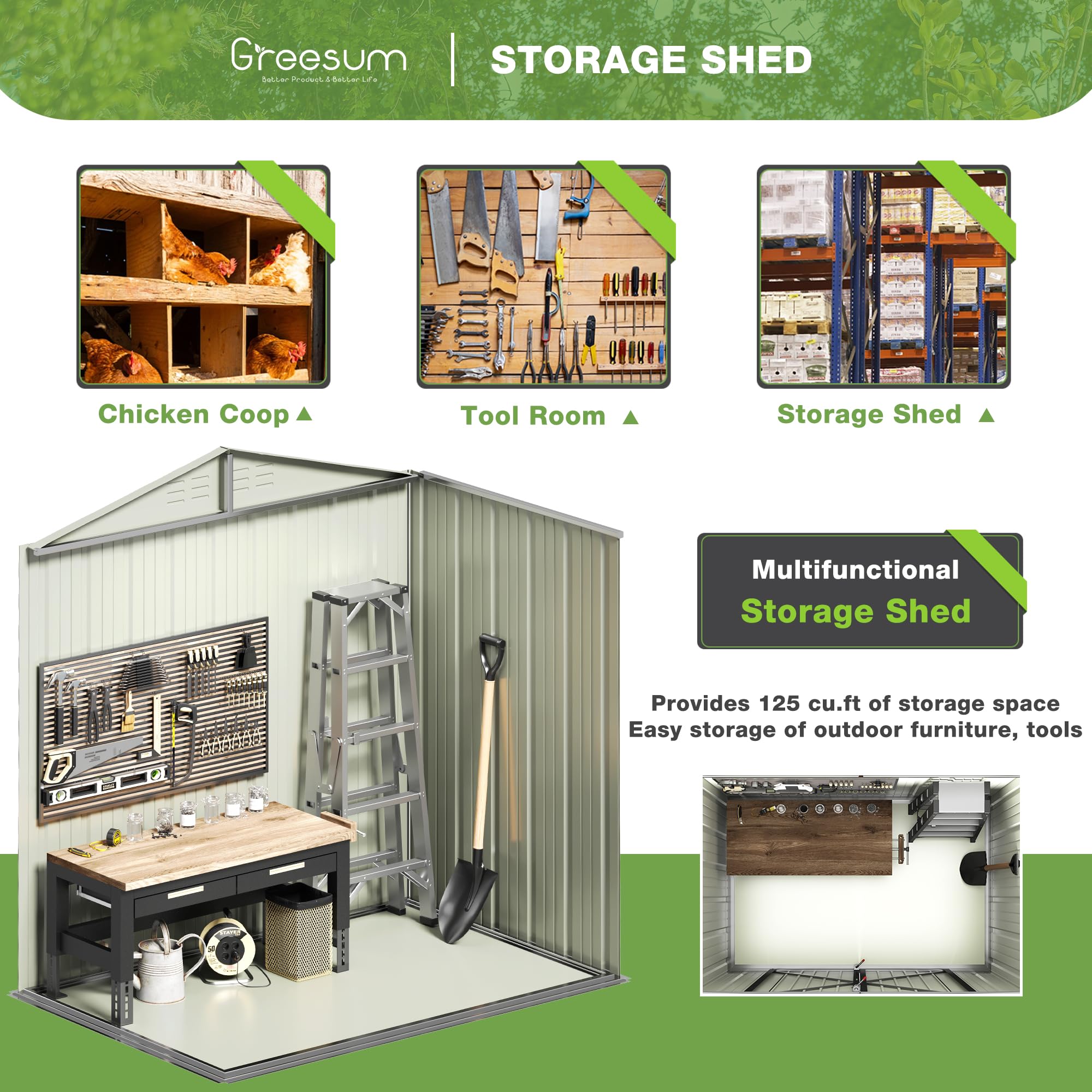 Greesum 6x4 ft Outdoor Storage Shed - Metal Utility Tool & Garden Shed with Lockable Door for Patio, Backyard & Lawn Organization (Brown) | Weatherproof Storage Solution for Gardening Tools, Equipment & Seasonal Items