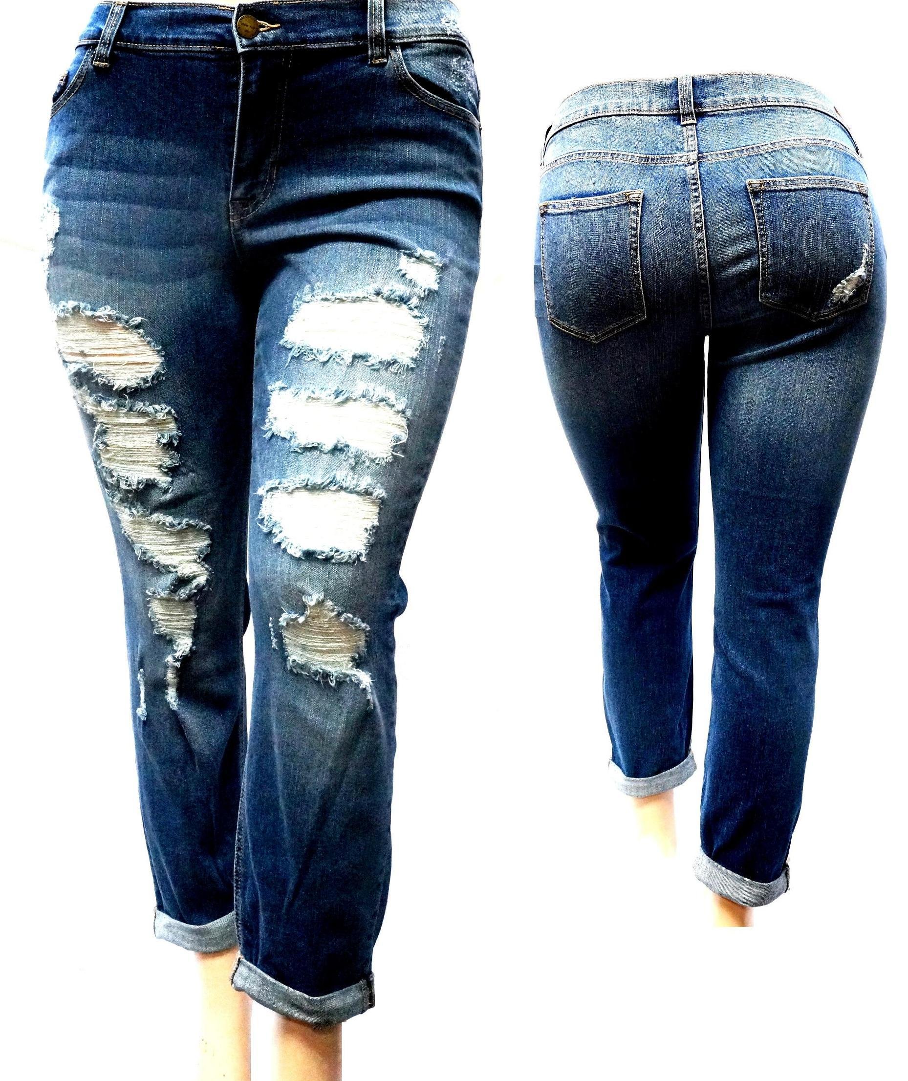 Jack David Women's Plus Size Ankle Skinny Jeans - Ripped Distressed Stretch Denim Pants for Casual Wear & Everyday Outfits
