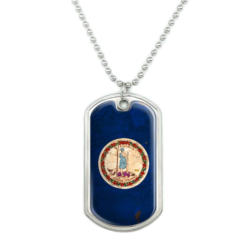 Vintage Rustic Virginia State Flag Dog Tag Pendant Necklace - Distressed USA Military Style Necklace with Chain - Perfect for Patriotic Gifts, Military Appreciation & State Pride Accessories
