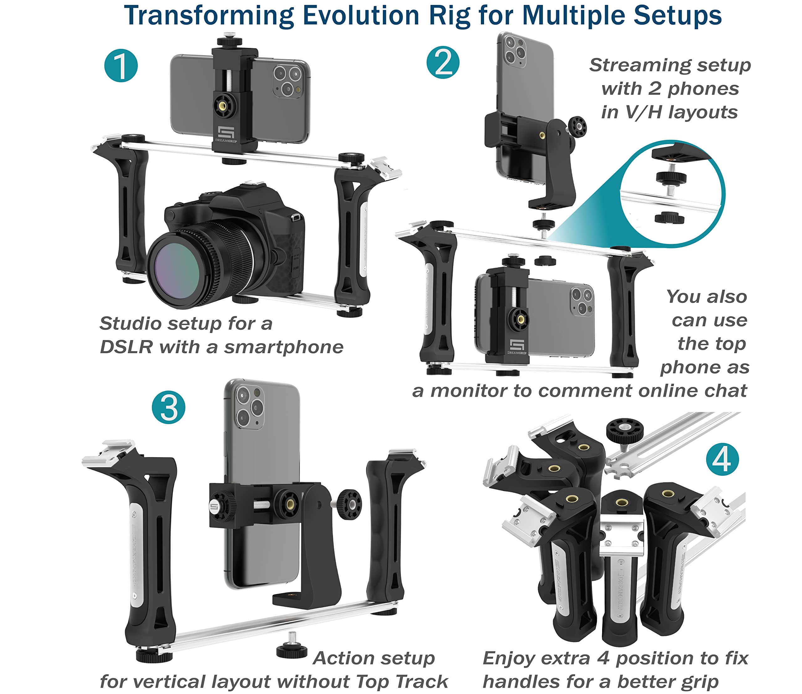 EVOLUTION PRO 2 Plus Universal Modular Rig System for Smartphones, Action & DSLR Cameras - Professional Video Kit for Vlogging, YouTube, Journalism & Filmmaking - Perfect for Content Creators, Travel Vlogs & On-Location Shooting
