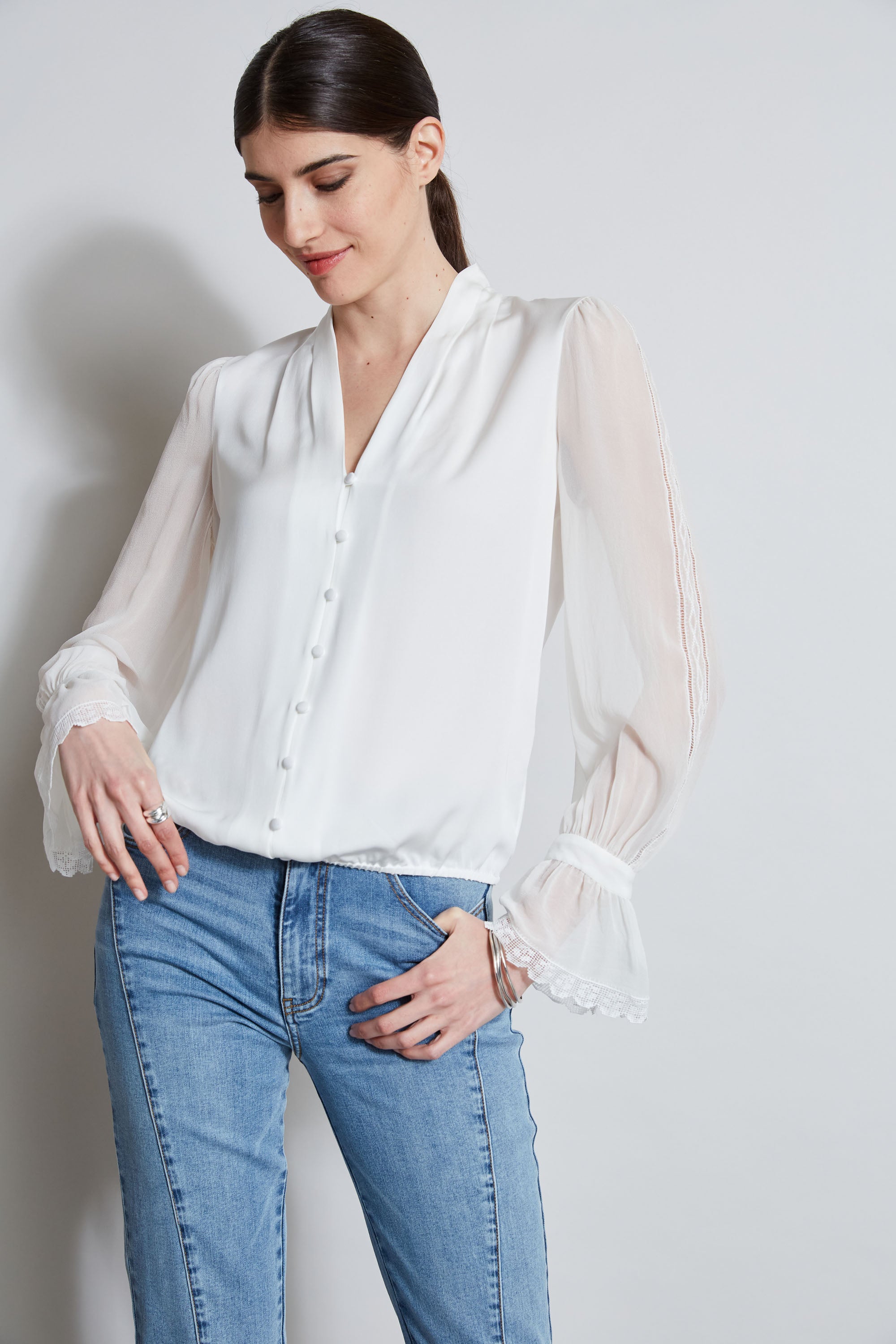 Embroidered Sleeve Blouson Shirt for Women - Stylish Casual & Office Wear - Perfect for Spring & Summer Outfits