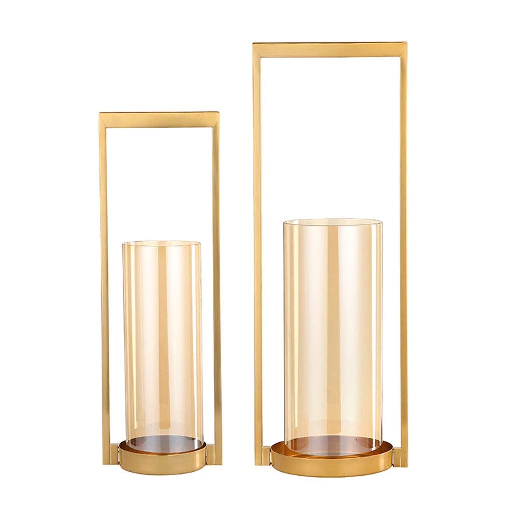 Modern Golden Iron & Glass Candle Holder Set - Minimalist Home Decor for Dining Table, Wedding, Festival - Elegant Candlestick for Romantic Ambiance & Desktop Decoration (2-Piece Set)