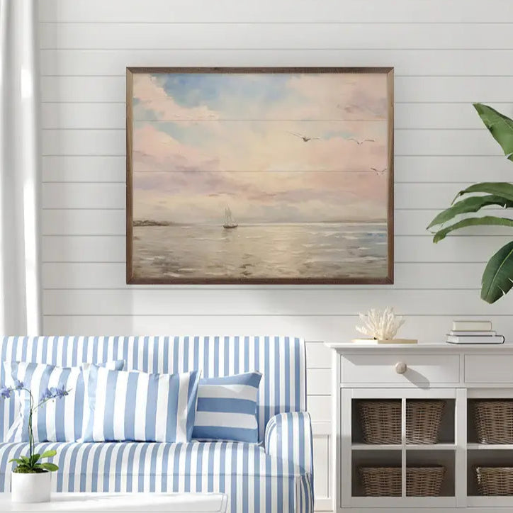 Lone Sailboat Wood Framed Print - Nautical Wall Art Decor for Living Room, Bedroom & Office - Perfect Coastal Home Decor & Gift Idea
