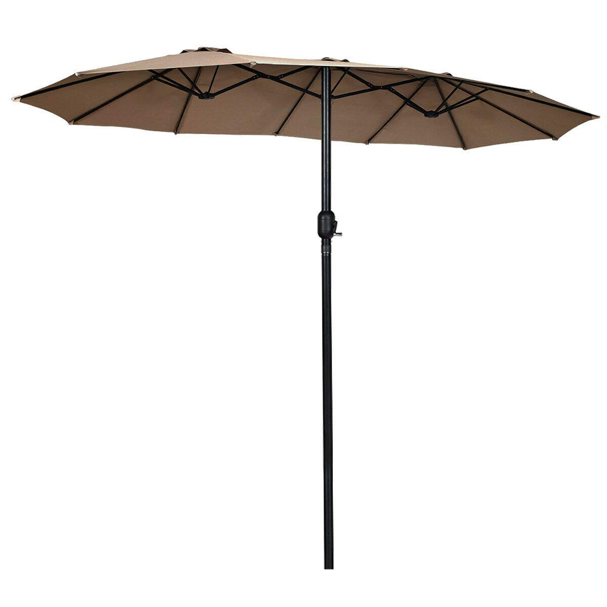 Tangkula 15 Ft Double-Sided Patio Umbrella with Crank - Outdoor Market Table Umbrella in Coffee Brown for Backyard, Poolside & Restaurant Use