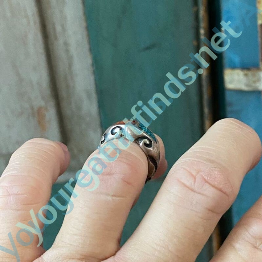 Turquoise Chip Mosaic Sterling Silver Ring Size 5 - Perfect for Boho Jewelry, Gift Giving & Everyday Wear