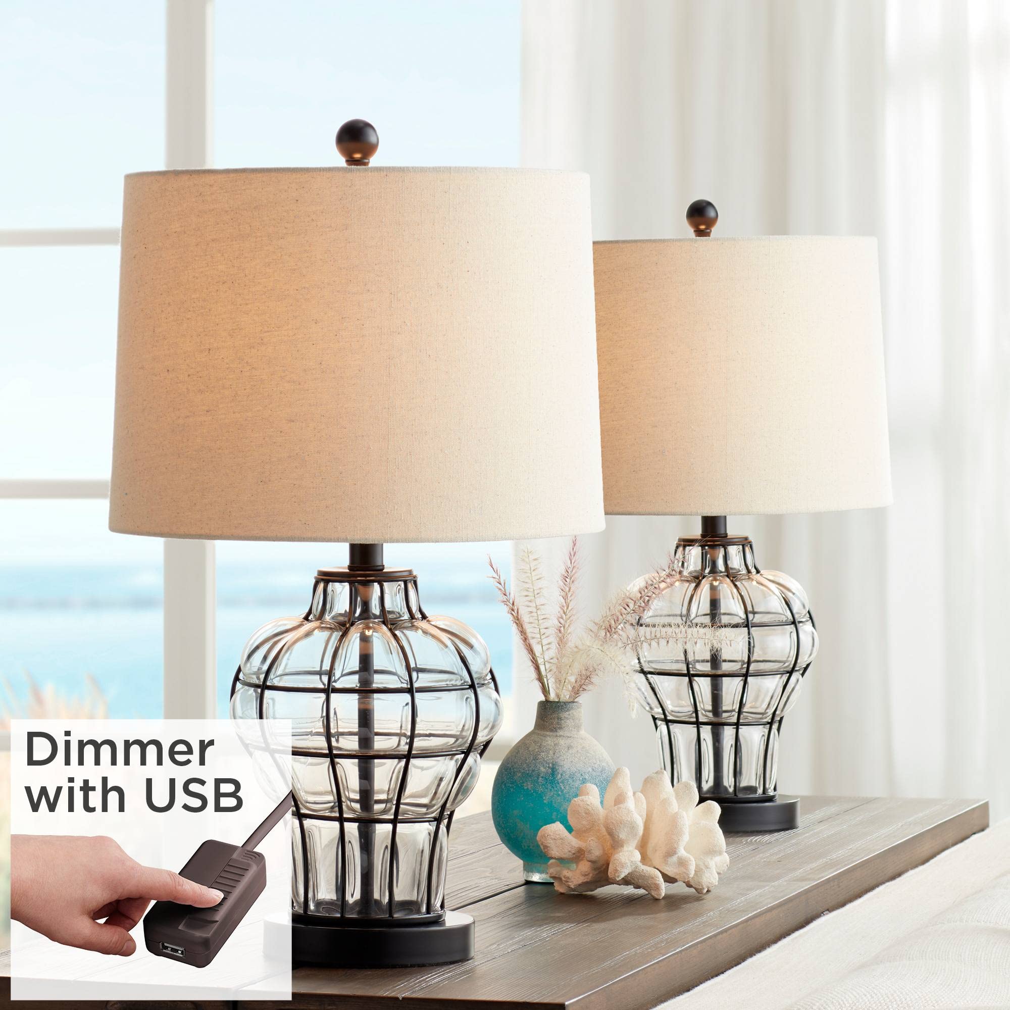 360 Lighting Hudson Rustic Accent Table Lamps Set of 2 - 23