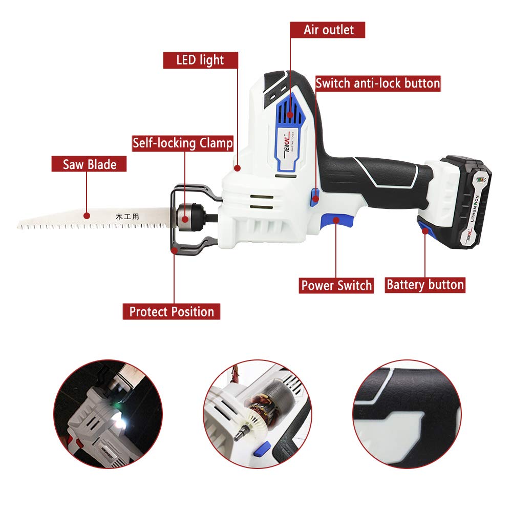 12V Cordless Reciprocating Saw with 2A Battery - Wood & Metal Cutting Tool for DIY Projects