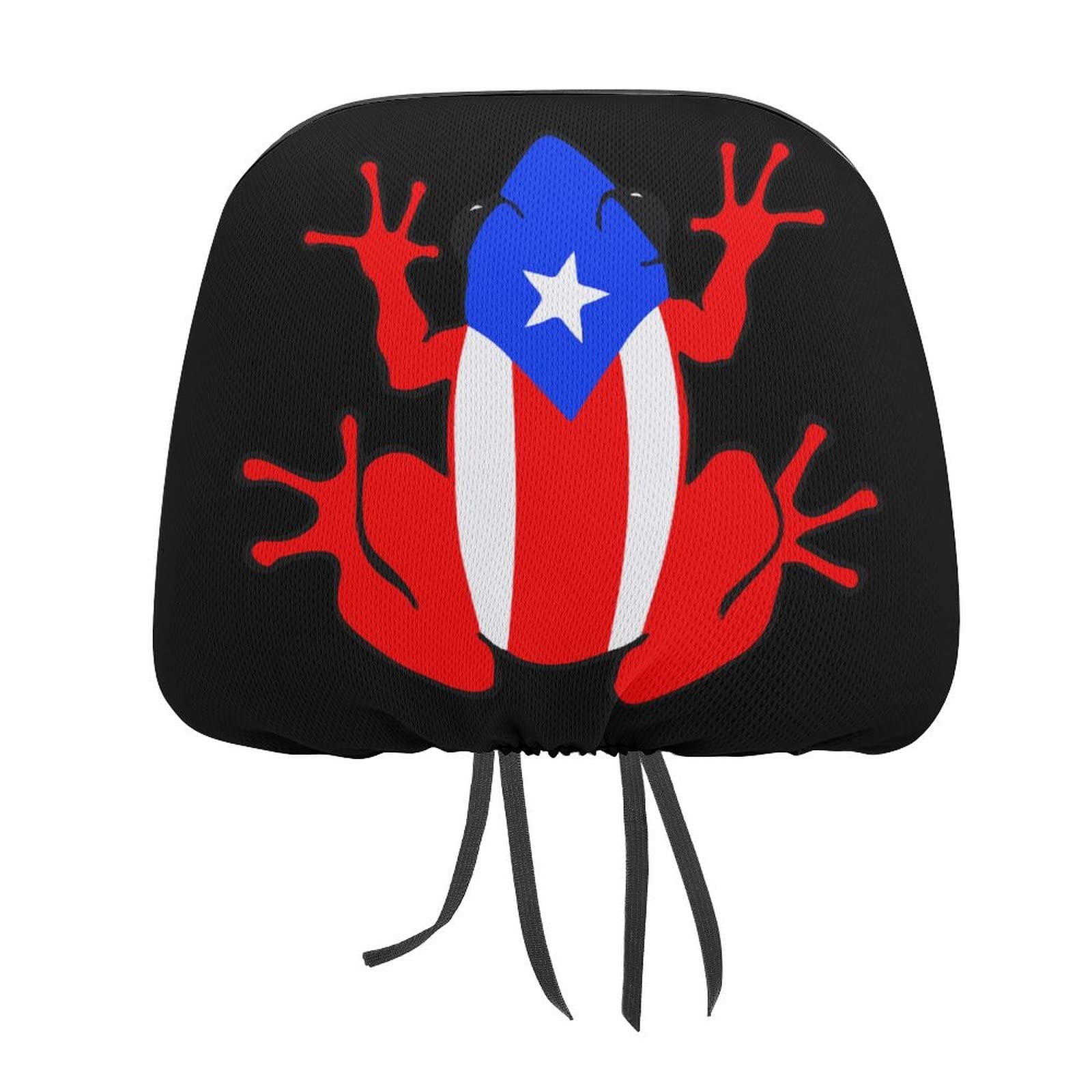 Puerto Rico Flag Frog Car Seat Headrest Cover - Funny Printed Protector for Interior Accessories & Decoration | Perfect for Car Enthusiasts & Puerto Rican Pride