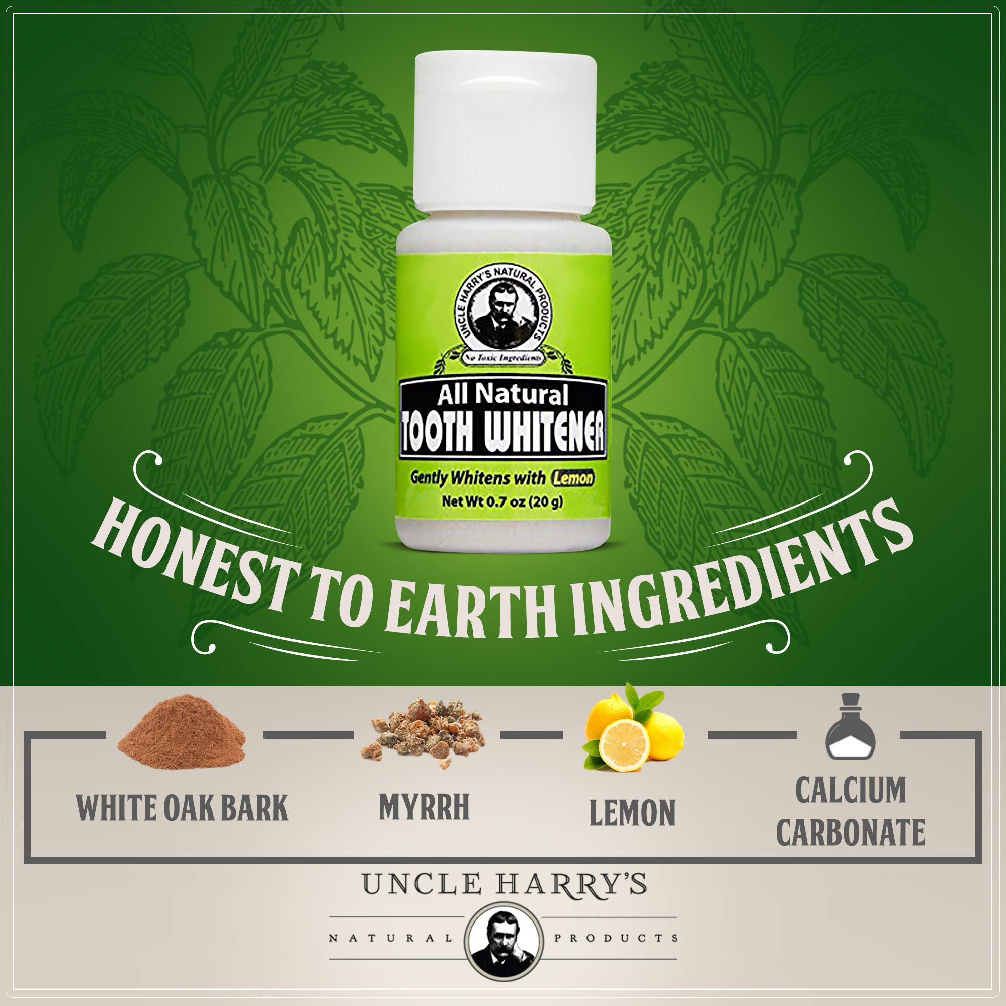 Uncle Harry's Natural Tooth Whitening Powder | Sensitive Teeth Whitening & Enamel Support | Gum Health & Fresh Breath Toothpaste Powder (0.7 oz) | Perfect for Travel & Daily Oral Care Routine