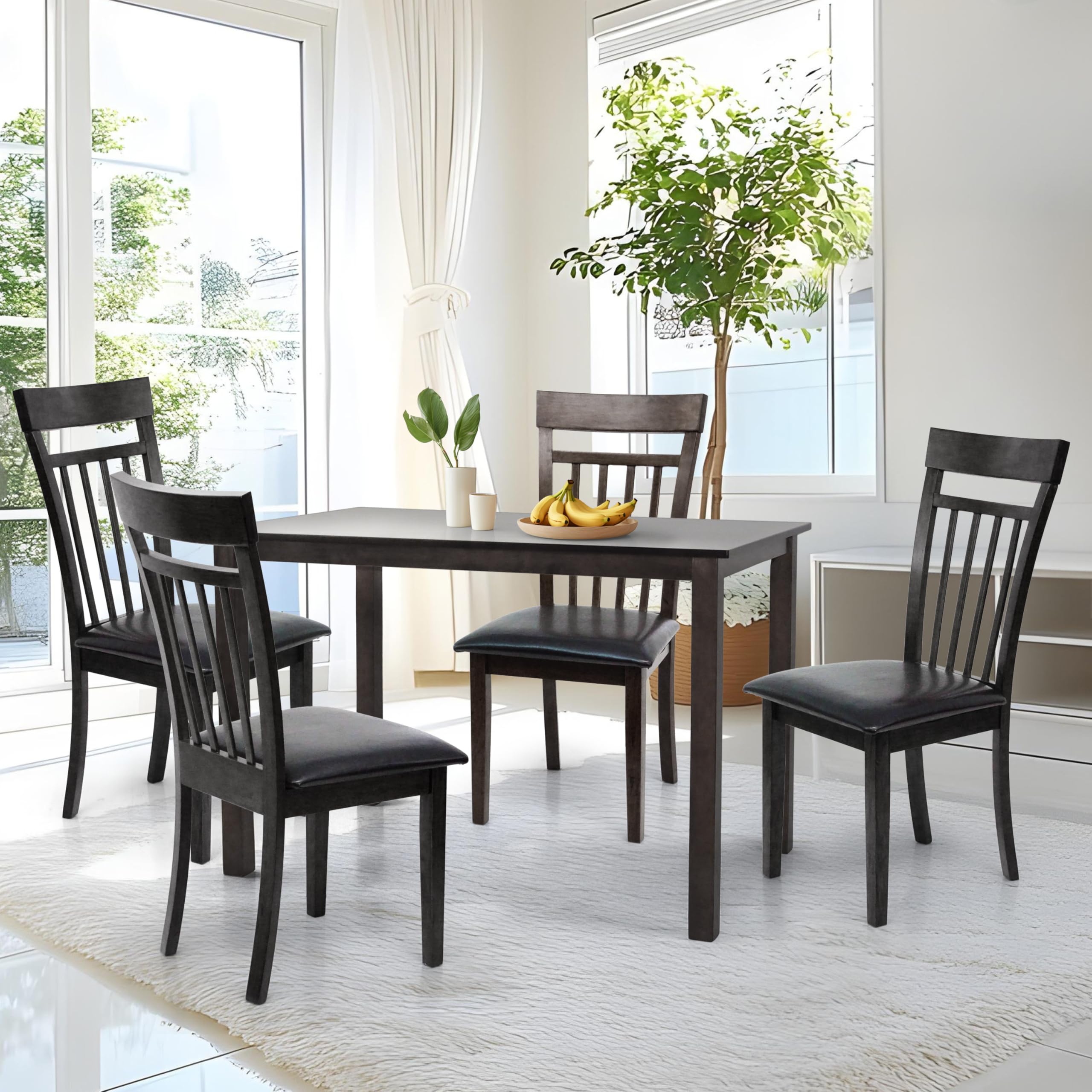 Wickerix Set of 4 Solid Wood Dining Chairs - Modern Kitchen & Side Chairs with PU Leather Upholstery in Espresso Brown | Perfect for Dining Room, Kitchen Island & Small Spaces