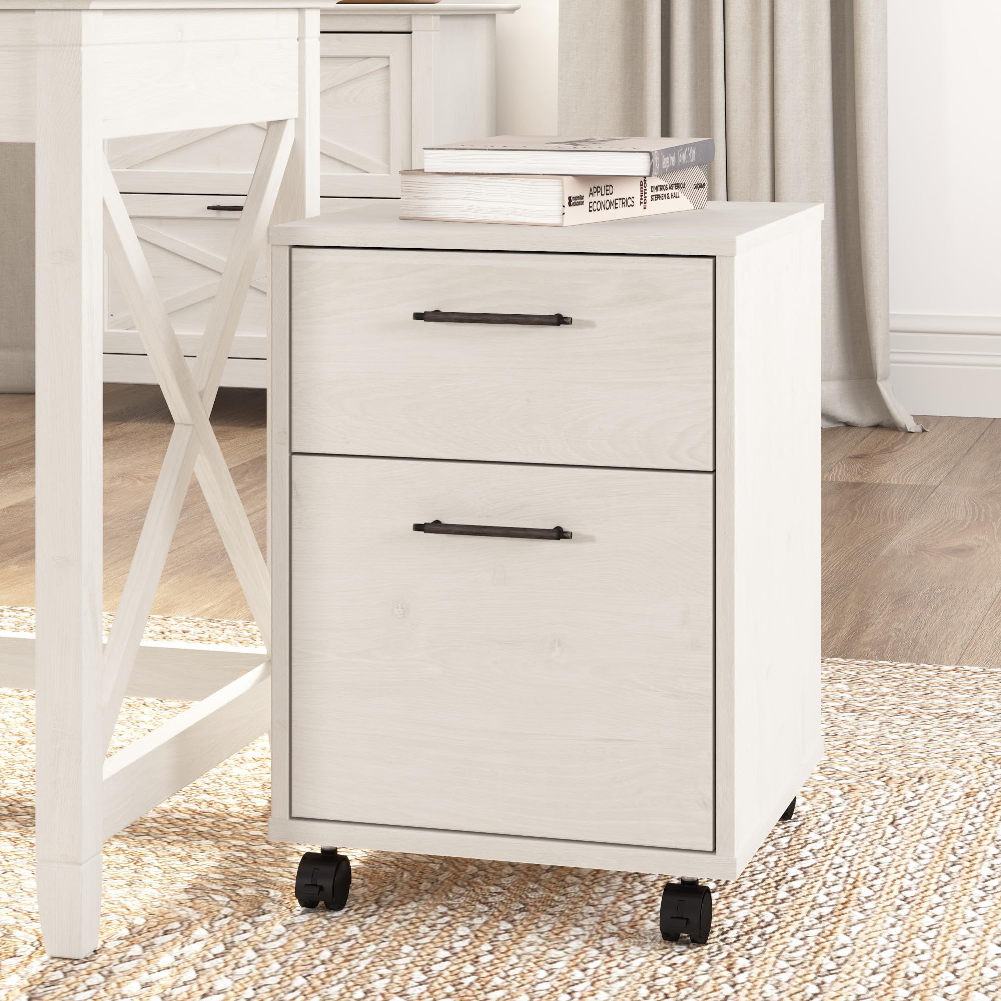 Bush Furniture Key West 2-Drawer Rolling File Cabinet - Linen White Oak Mobile Storage Cabinet for Home Office, Small Under Desk Organization with Wheels | Perfect for Document Storage & Workspace Organization