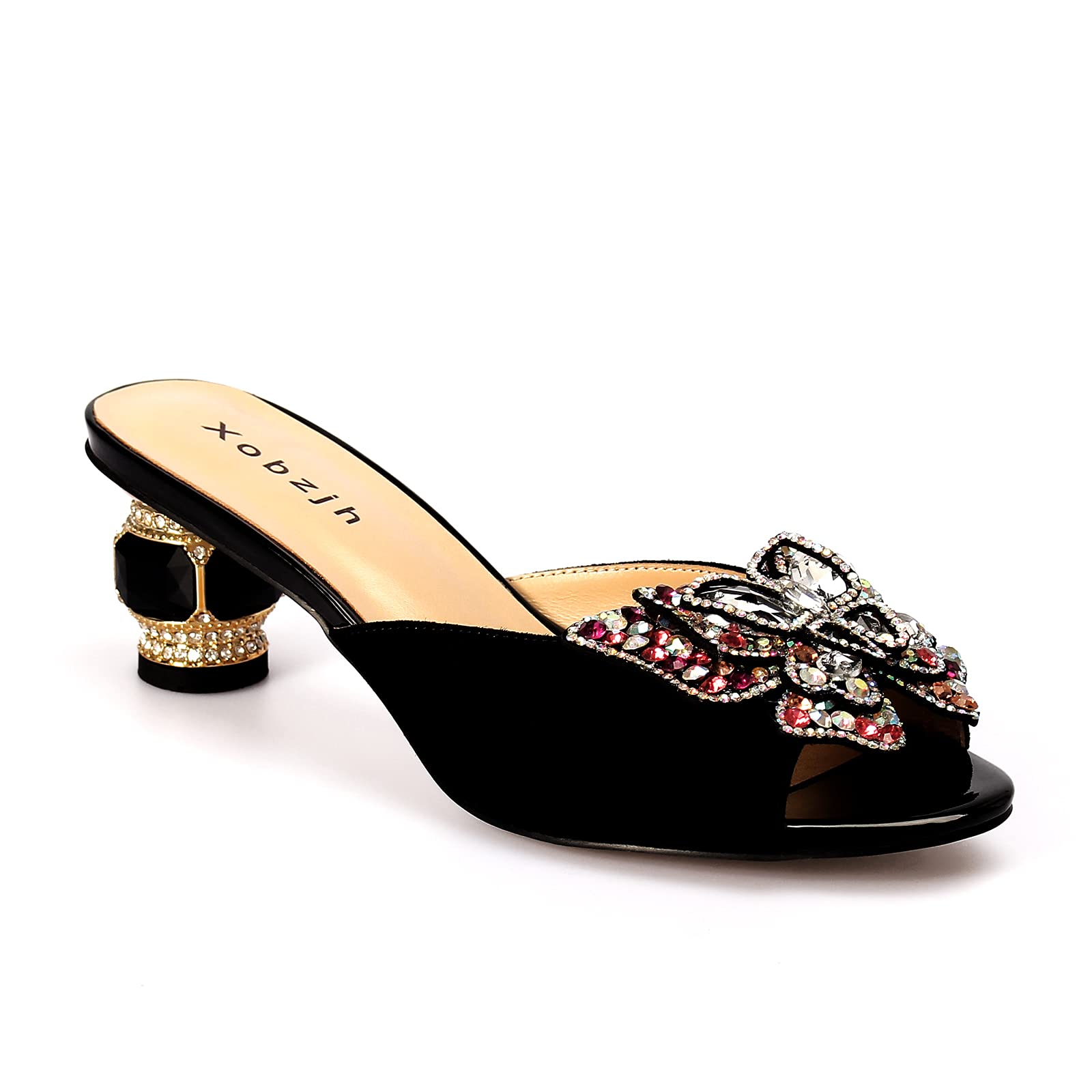Luxury Women's Evening Dress Shoes - Rhinestone Block Heel Wedding Party Sandals (2 Inch Low Heel) for Prom, Cocktail Events & Special Occasions