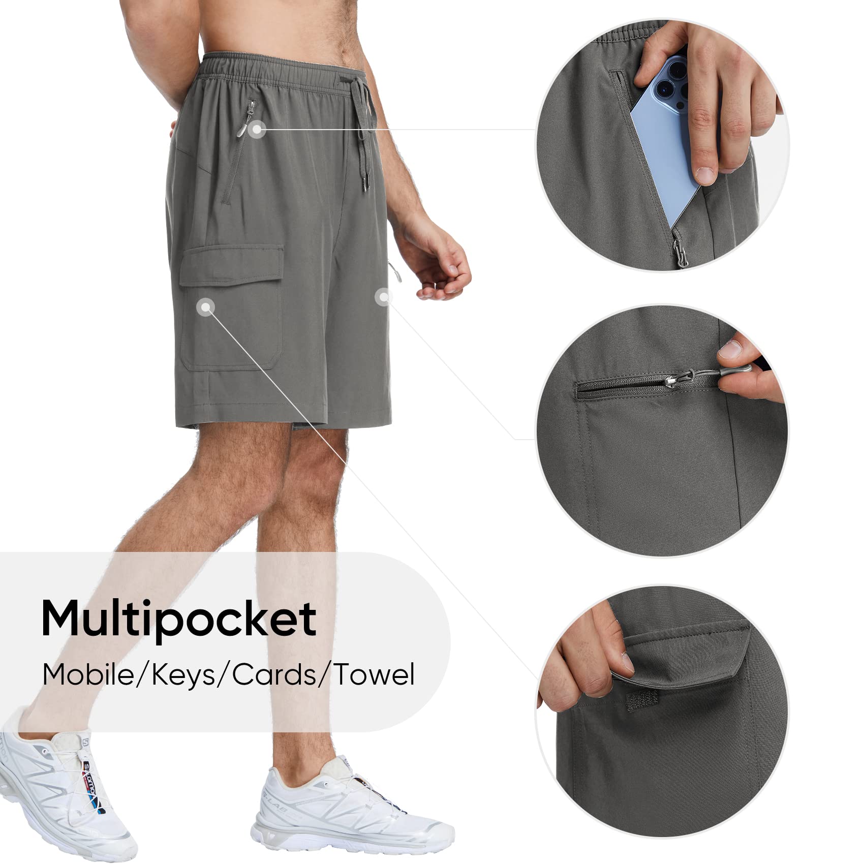 HOTSUIT Men's Quick Dry Hiking Cargo Shorts with Elastic Waist & Multiple Pockets - 8