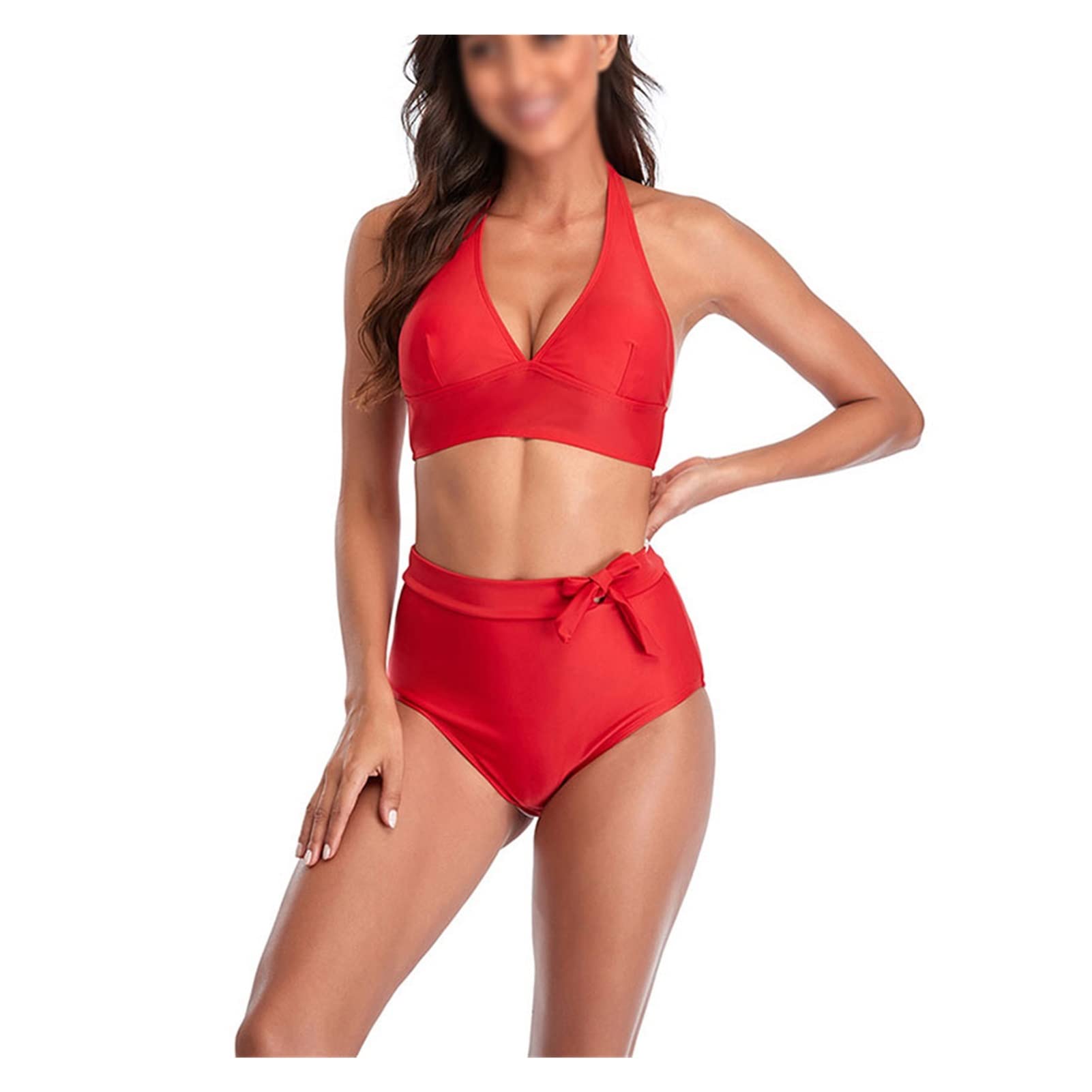**Women's Sexy Push Up Bikini Set - High Waist Padded Swimwear with Bow Detail, Solid Bandeau Bathing Suit for Summer Beach & Pool Party (Color: A, Size: XL)**