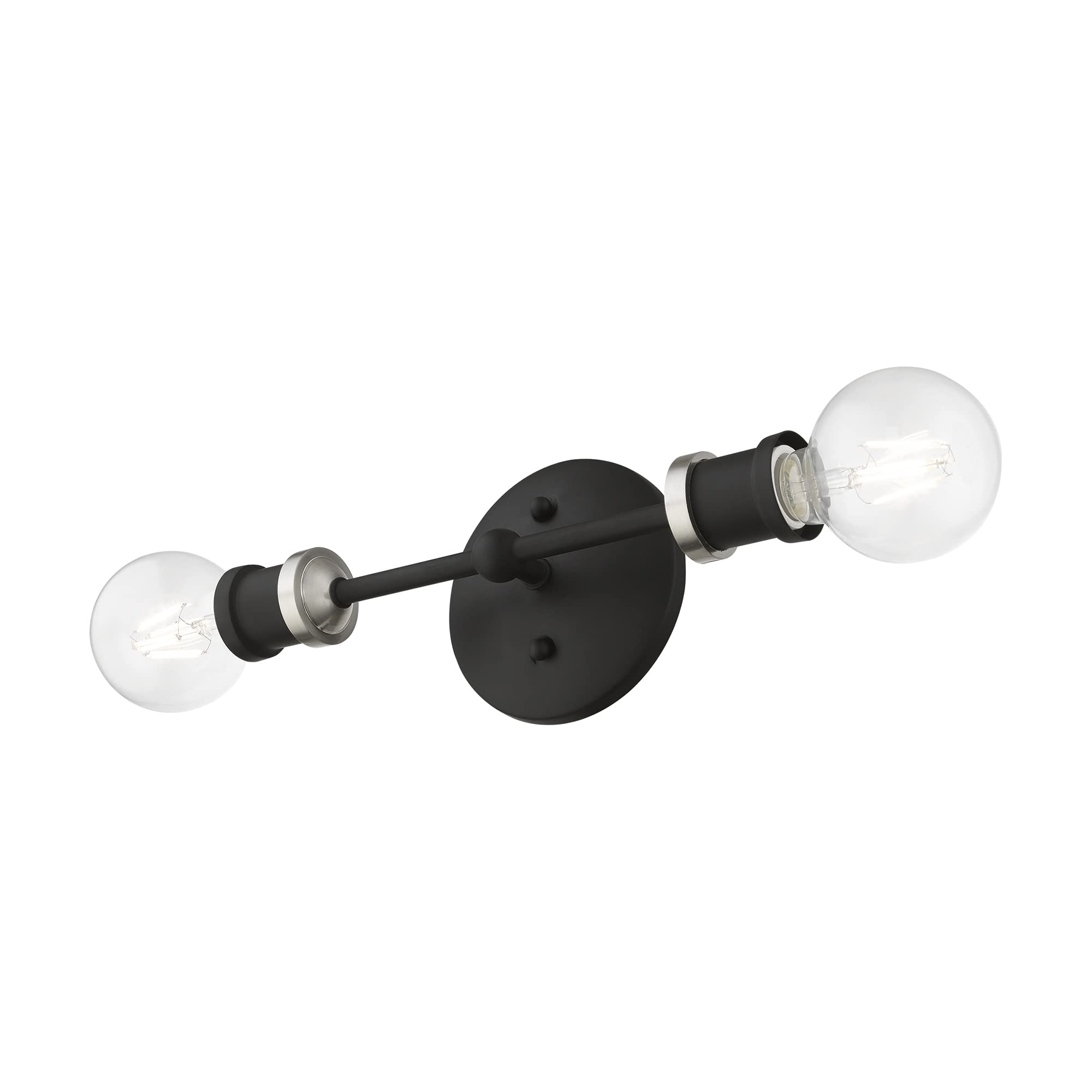 Livex Lighting 14422-04 Lansdale 2 Light ADA Bathroom Vanity Sconce - Black with Brushed Nickel Accents, Wall Mounted Mirror Lighting for Modern & Traditional Home Decor
