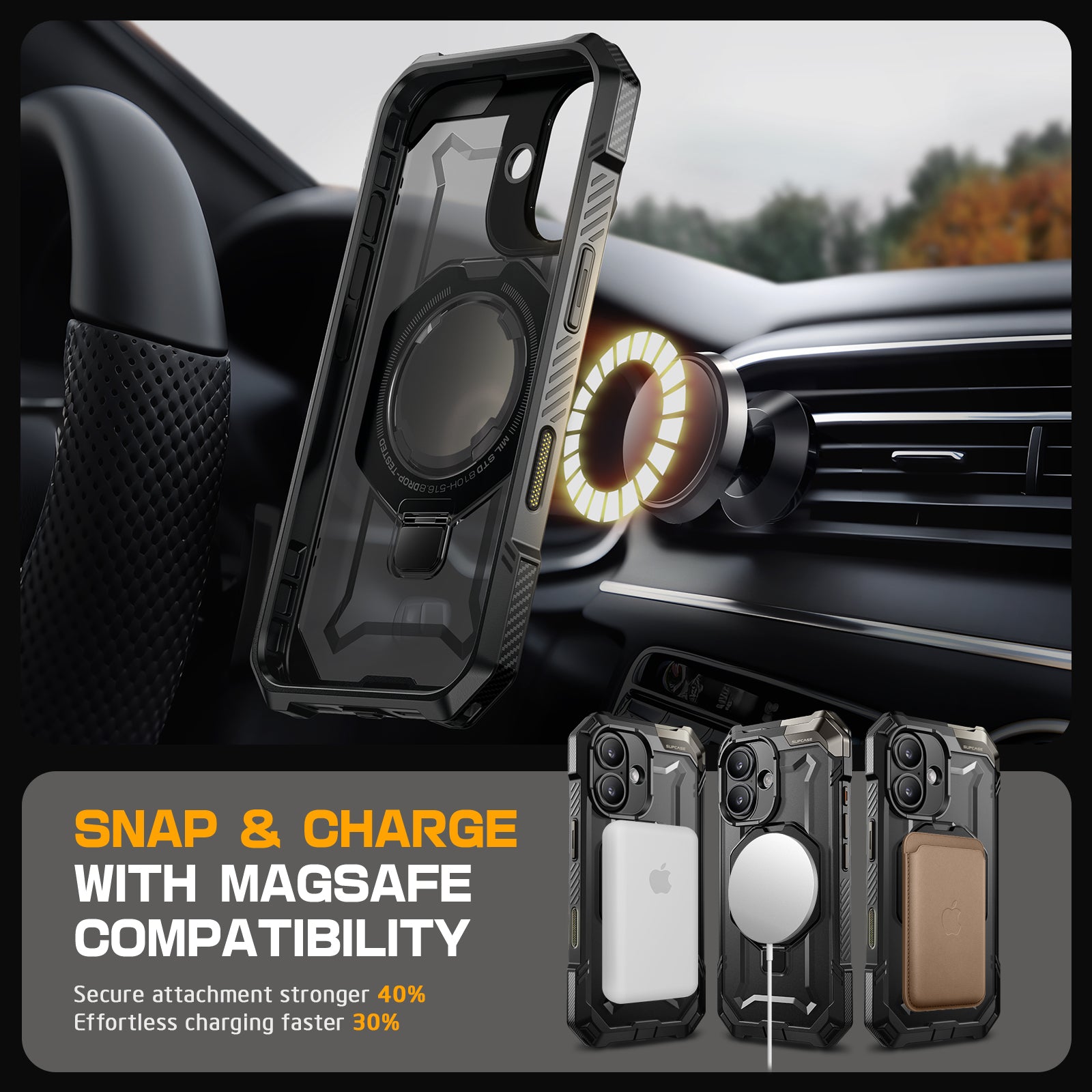 iPhone 16 6.1 Inch Shockproof Case with MagSafe & Camera Control Button - Anti-Slip Grip Protective Cover for iPhone 16 (Black) | Perfect for Outdoor Activities, Travel & Daily Use