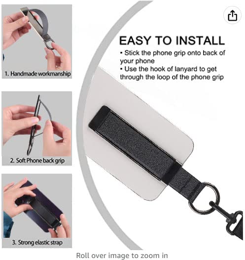 Universal Phone Grip Holder with Finger Loop & Crossbody Strap - Compatible with iPhone & Most Phone Cases (Rose Gold) | Perfect for Hands-Free Use, Gym, Shopping & Travel