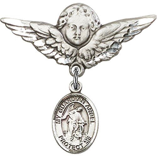 Sterling Silver Guardian Angel Baby Badge Pin - 1 1/8 X 1 1/8 Inch Religious Keepsake for Christening, Baptism & Newborn Gifts - Perfect for Baby Showers, First Communion & Special Occasions